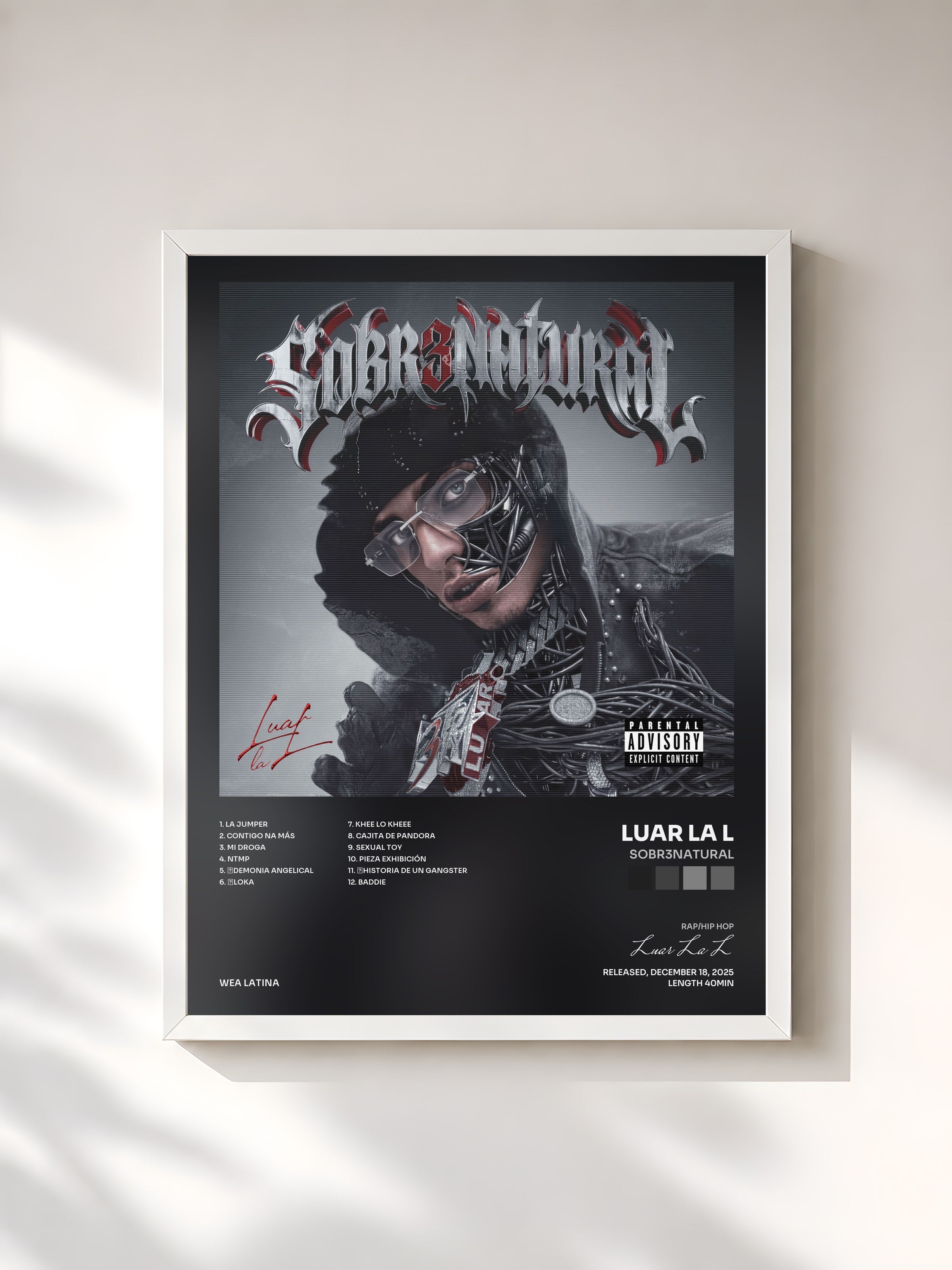 #blanc Tableau de l'album SOBR3NATURAL de Luar La L, cadre blanc, imprimé et encadré en France
