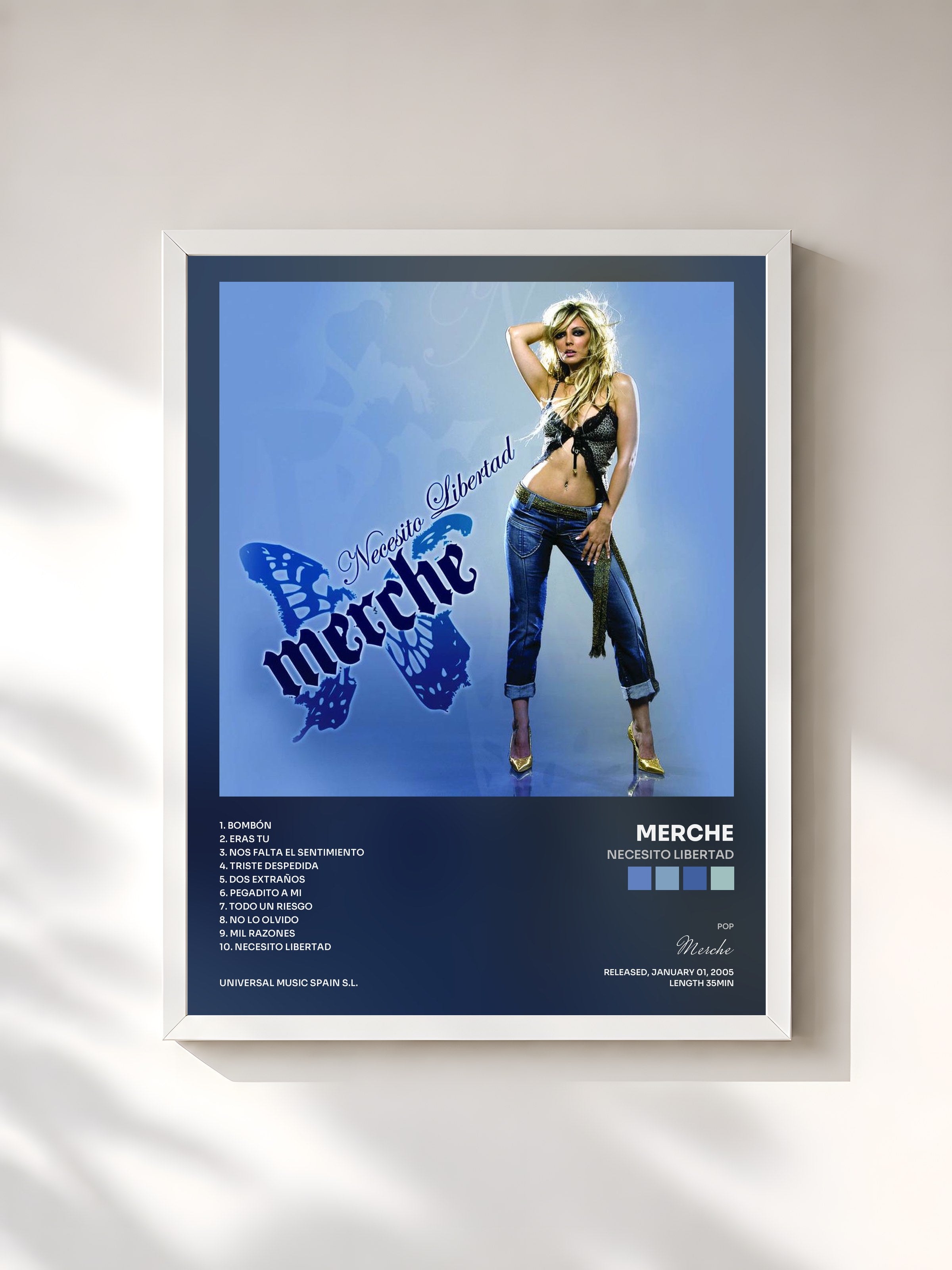#blanc Tableau de l'album Necesito Libertad de Merche, cadre blanc, imprimé et encadré en France