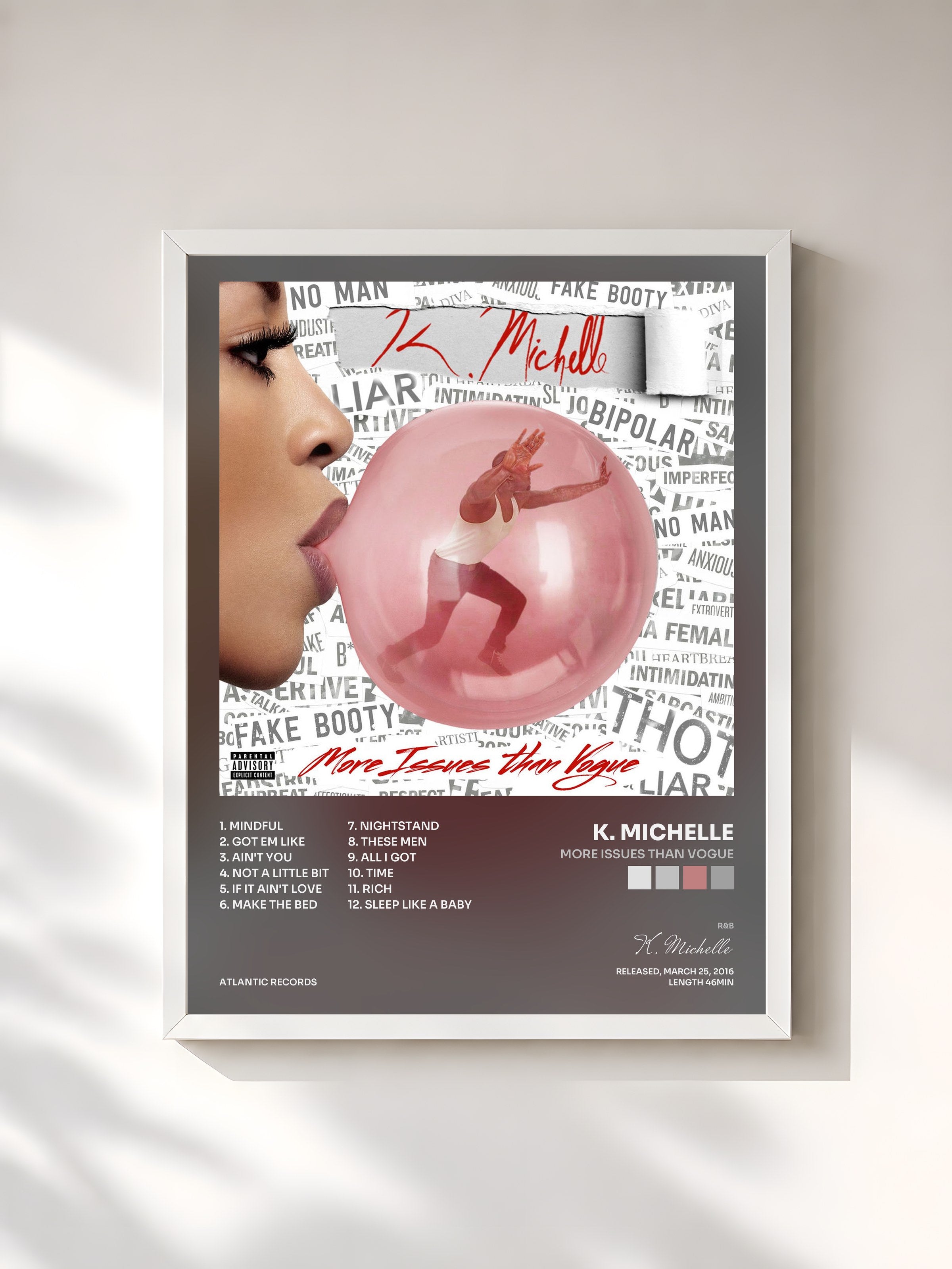 #blanc Tableau de l'album More Issues Than Vogue de K. Michelle, cadre blanc, imprimé et encadré en France