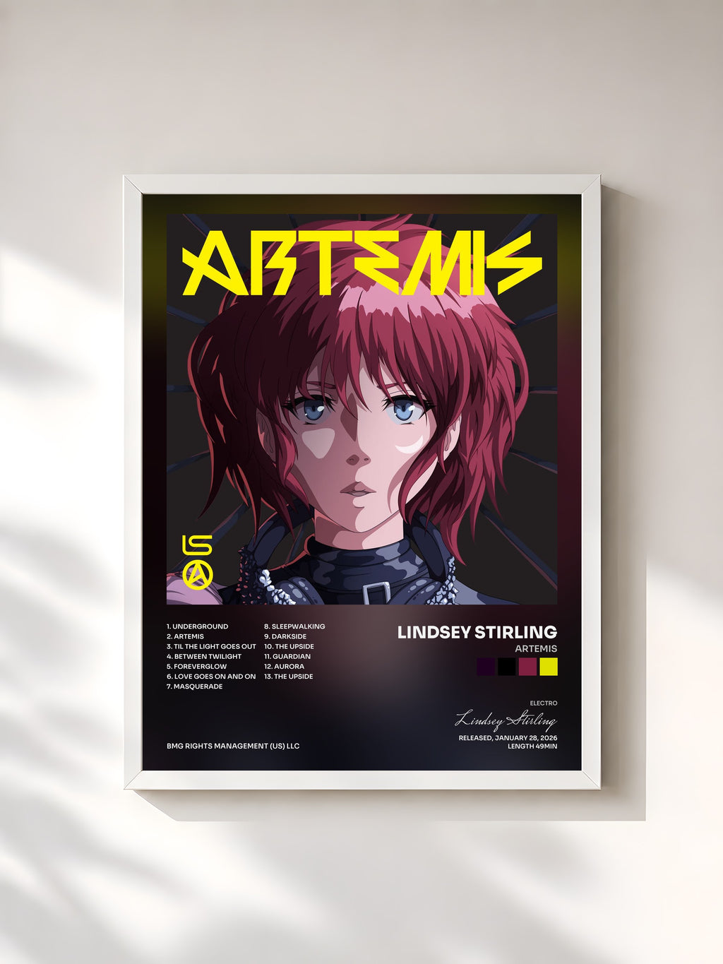 #blanc Tableau de l'album Artemis de Lindsey Stirling, cadre blanc, imprimé et encadré en France