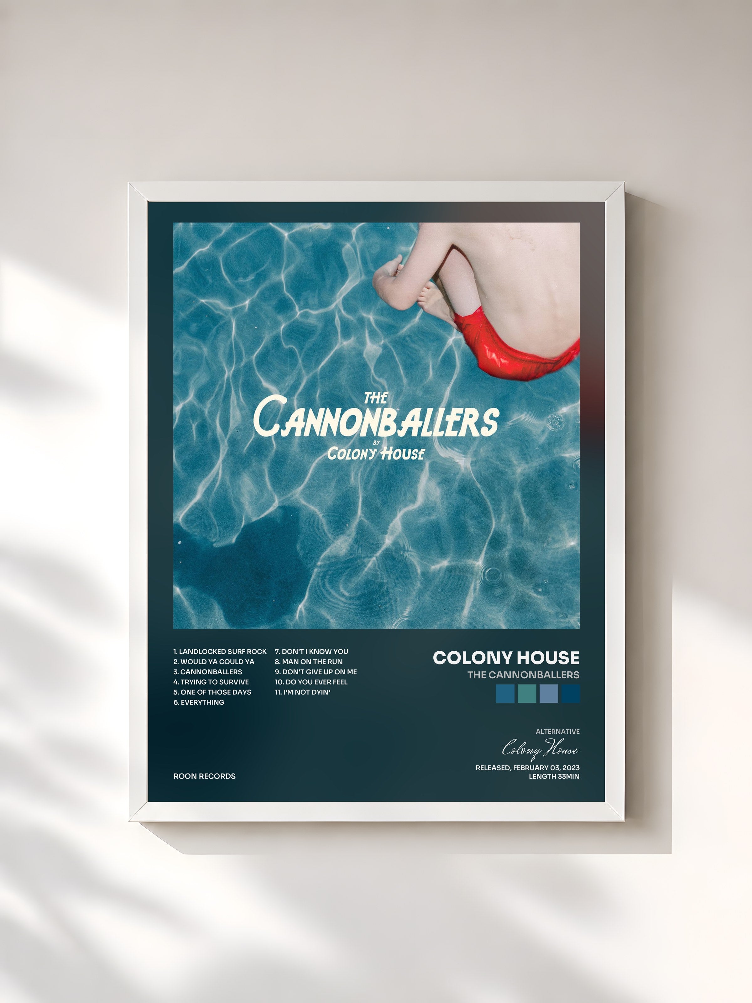#blanc Tableau de l'album The Cannonballers de Colony House, cadre blanc, imprimé et encadré en France