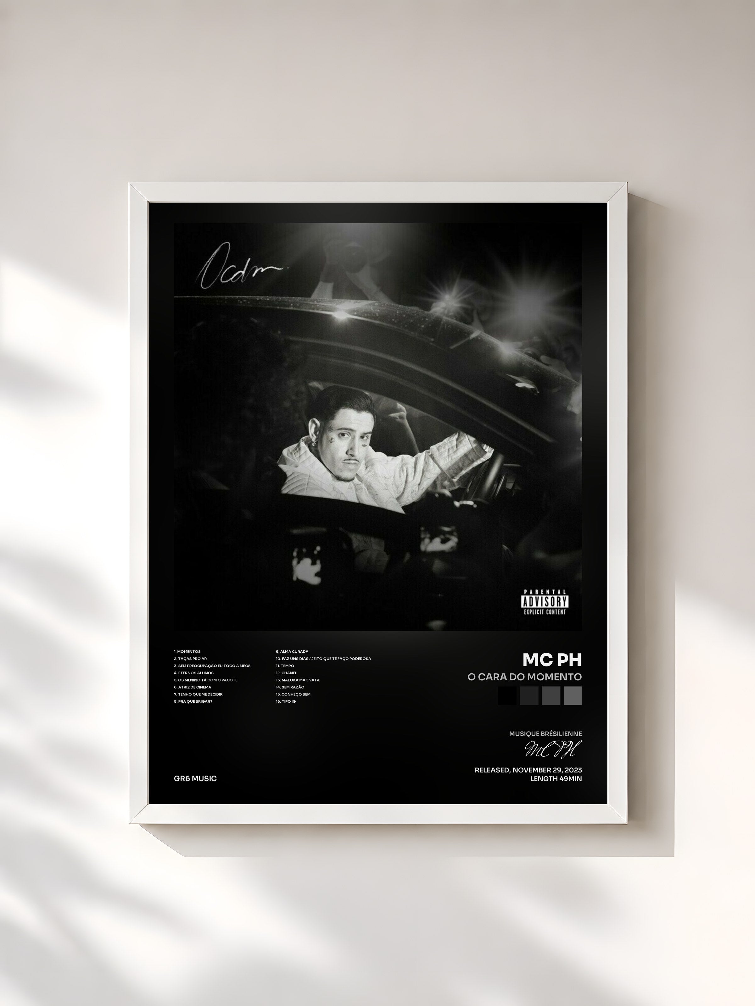 #blanc Tableau de l'album O Cara Do Momento de MC PH, cadre blanc, imprimé et encadré en France