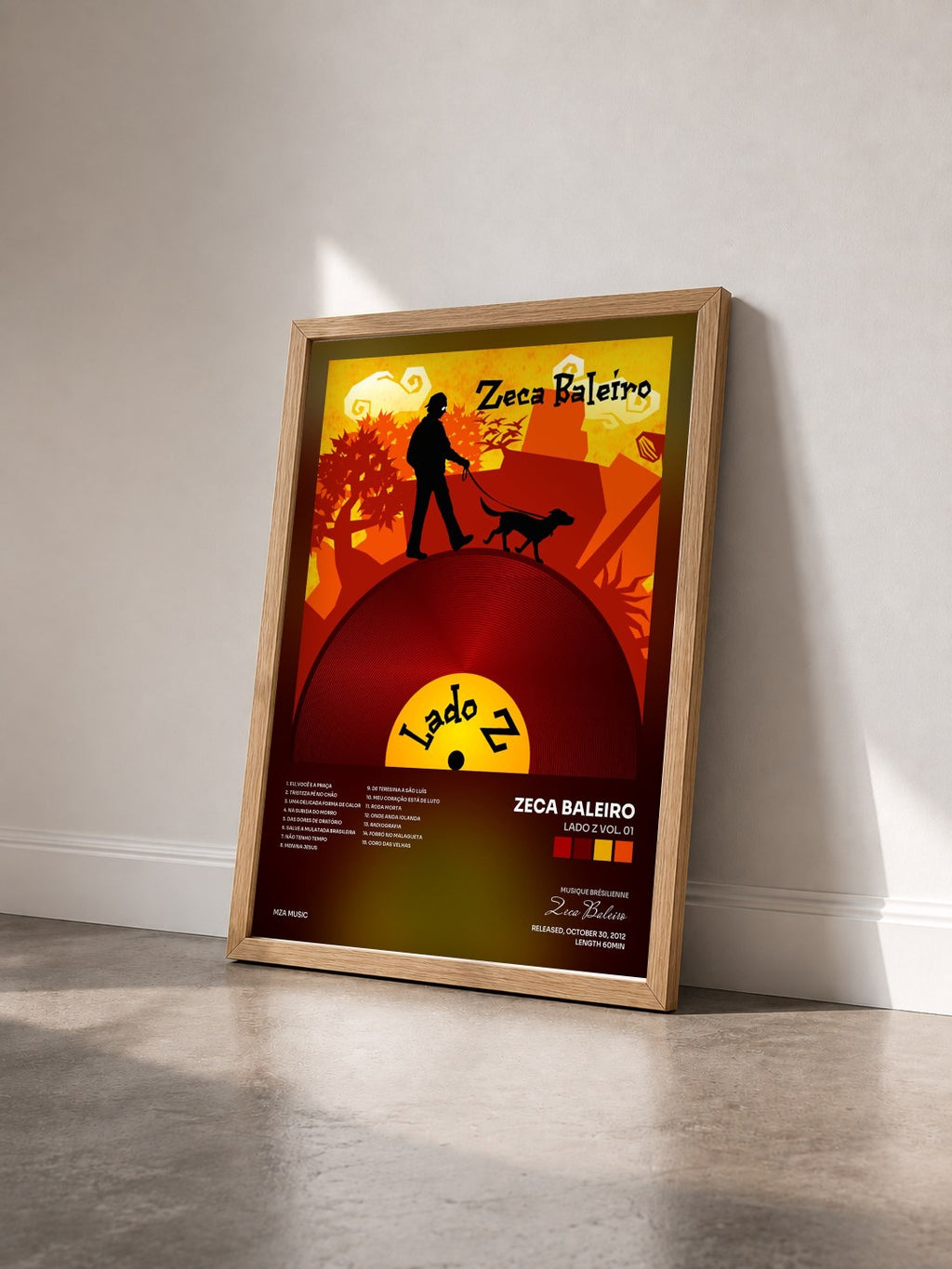 #bois Tableau de l'album Lado Z Vol. 01 de Zeca Baleiro vu de trois quarts, cadre en bois brut