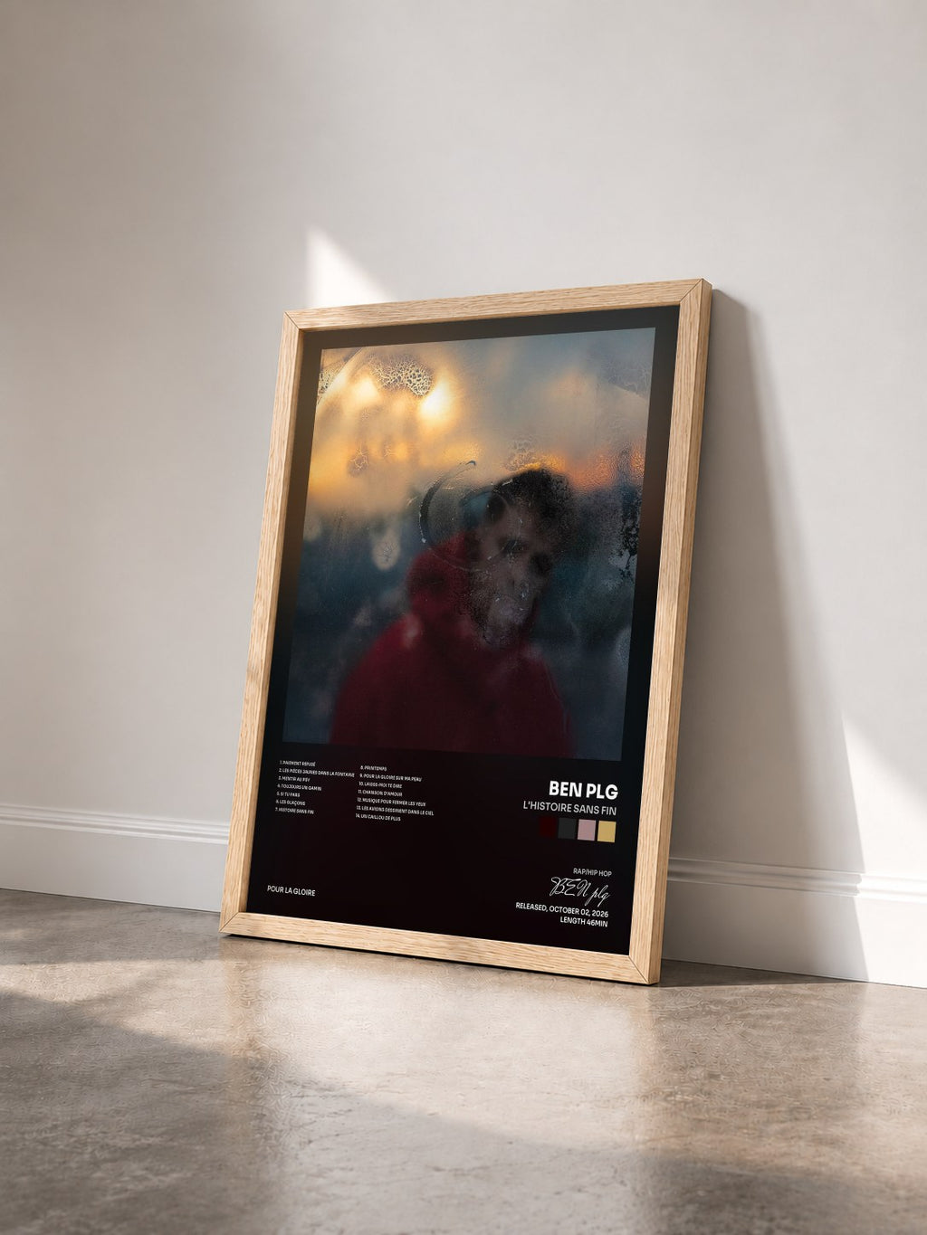 #bois Tableau de l'album L'histoire sans fin de BEN plg vu de trois quarts, cadre en bois brut