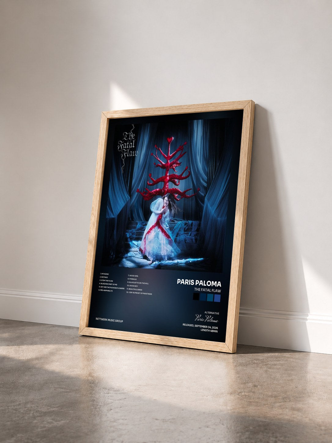 #bois Tableau de l'album The Fatal Flaw de Paris Paloma vu de trois quarts, cadre en bois brut