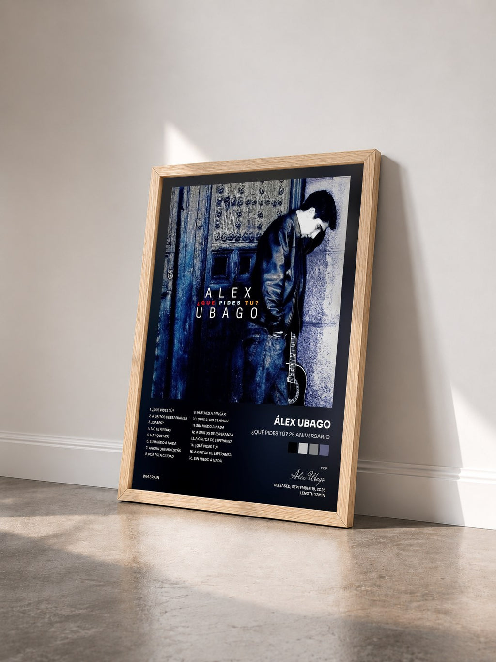 #bois Tableau de l'album ¿Qué pides tú? 25 Aniversario de Álex Ubago vu de trois quarts, cadre en bois brut