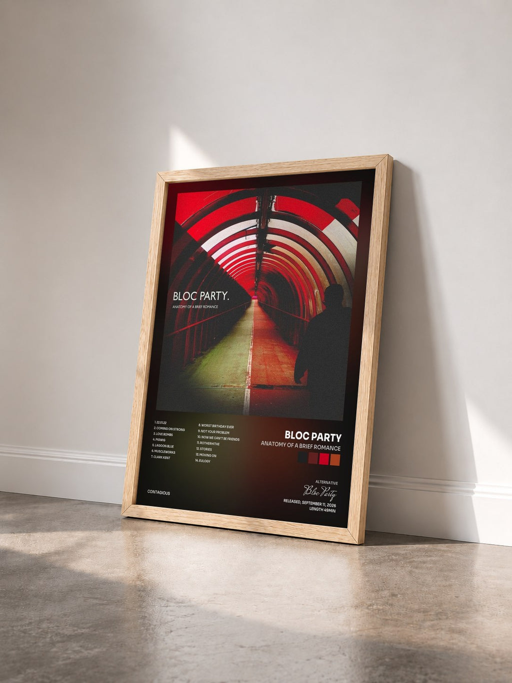 #bois Tableau de l'album Anatomy Of A Brief Romance de Bloc Party vu de trois quarts, cadre en bois brut