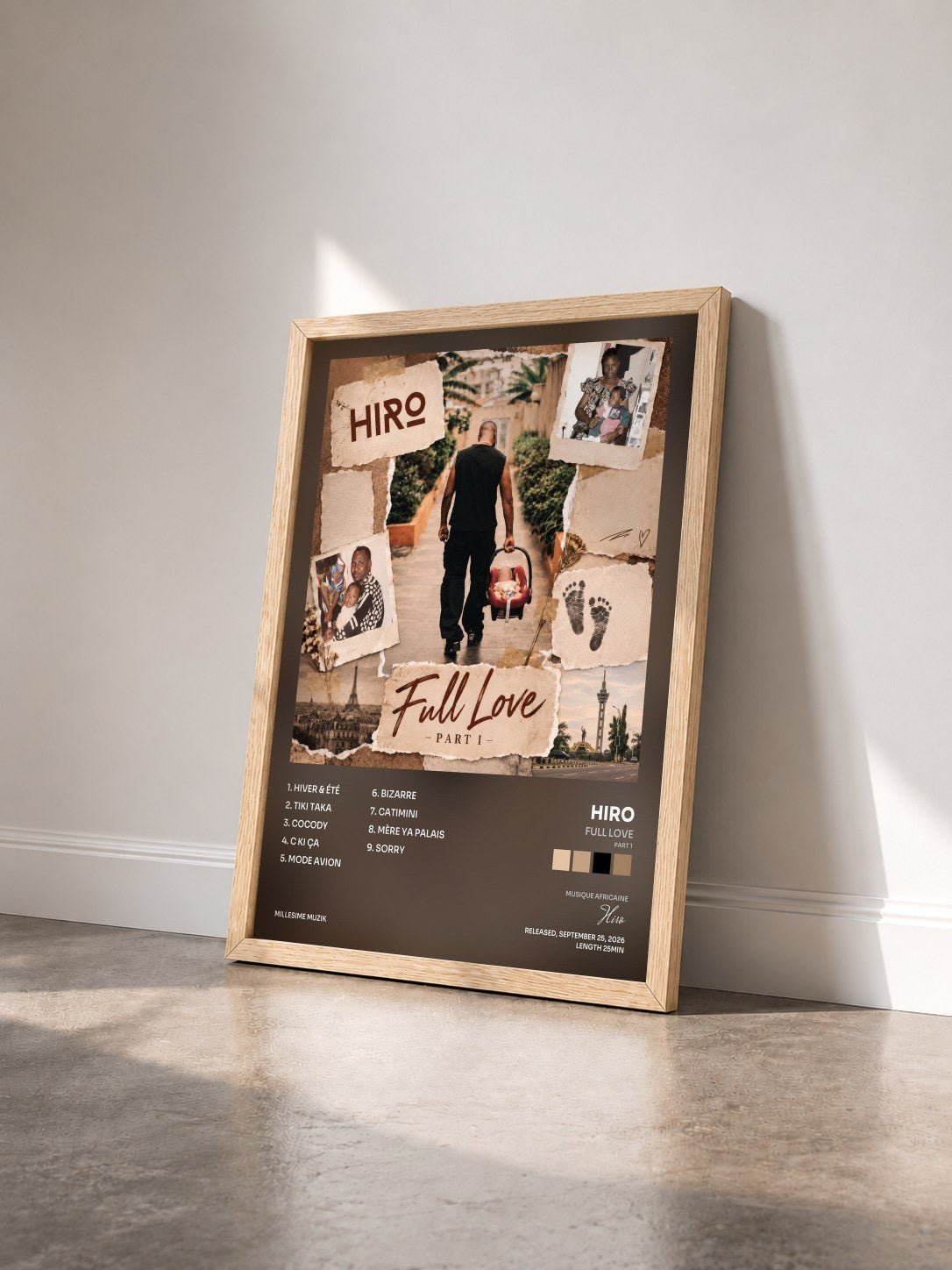 #bois Tableau de l'album FULL LOVE (Part 1) de Hiro vu de trois quarts, cadre en bois brut