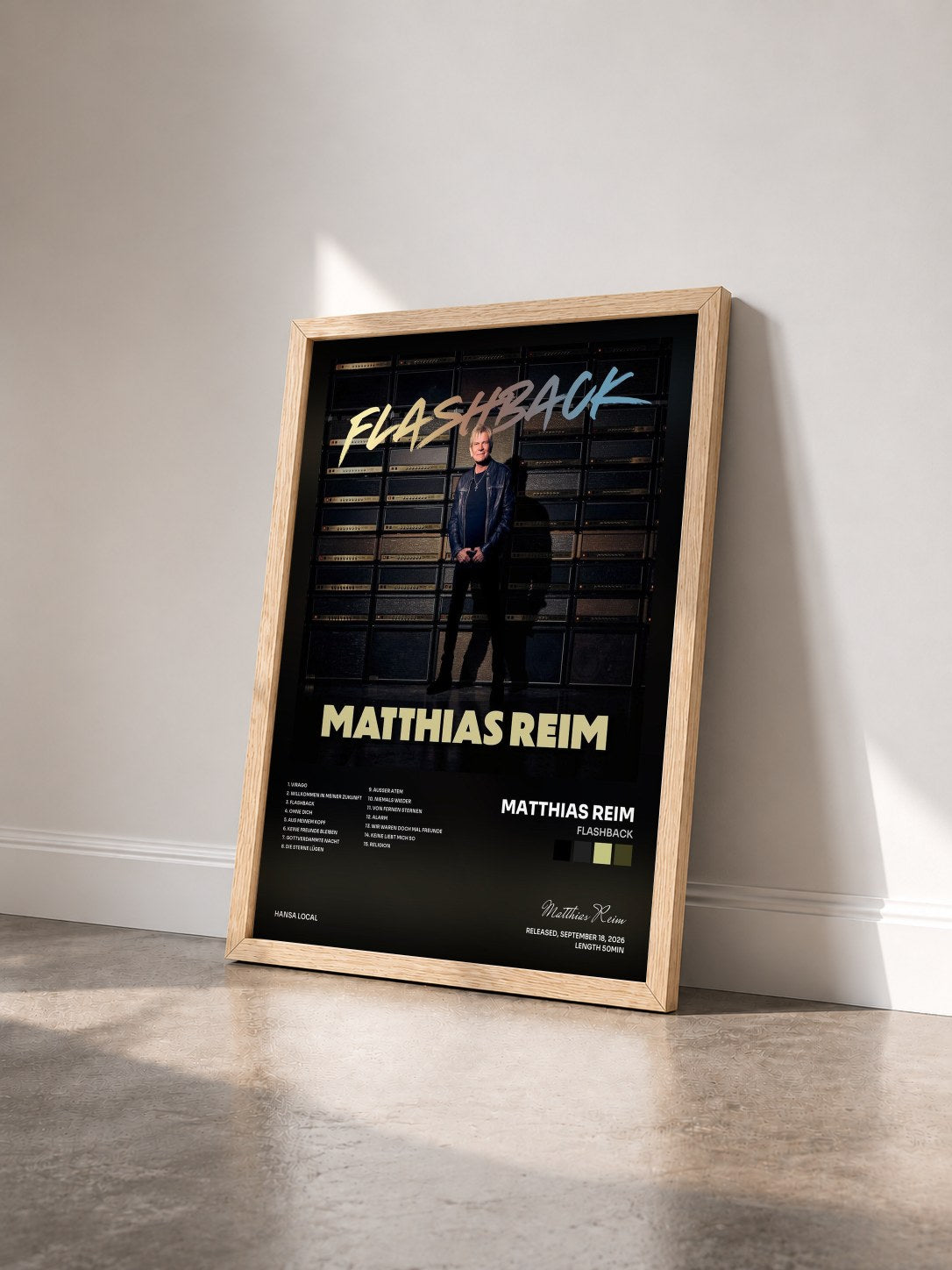 #bois Tableau de l'album Flashback de Matthias Reim vu de trois quarts, cadre en bois brut
