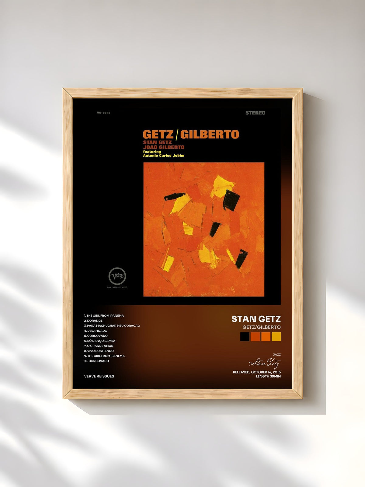 #bois Tableau de l'album Getz/Gilberto de Stan Getz, cadre en bois brut, imprimé et encadré en France