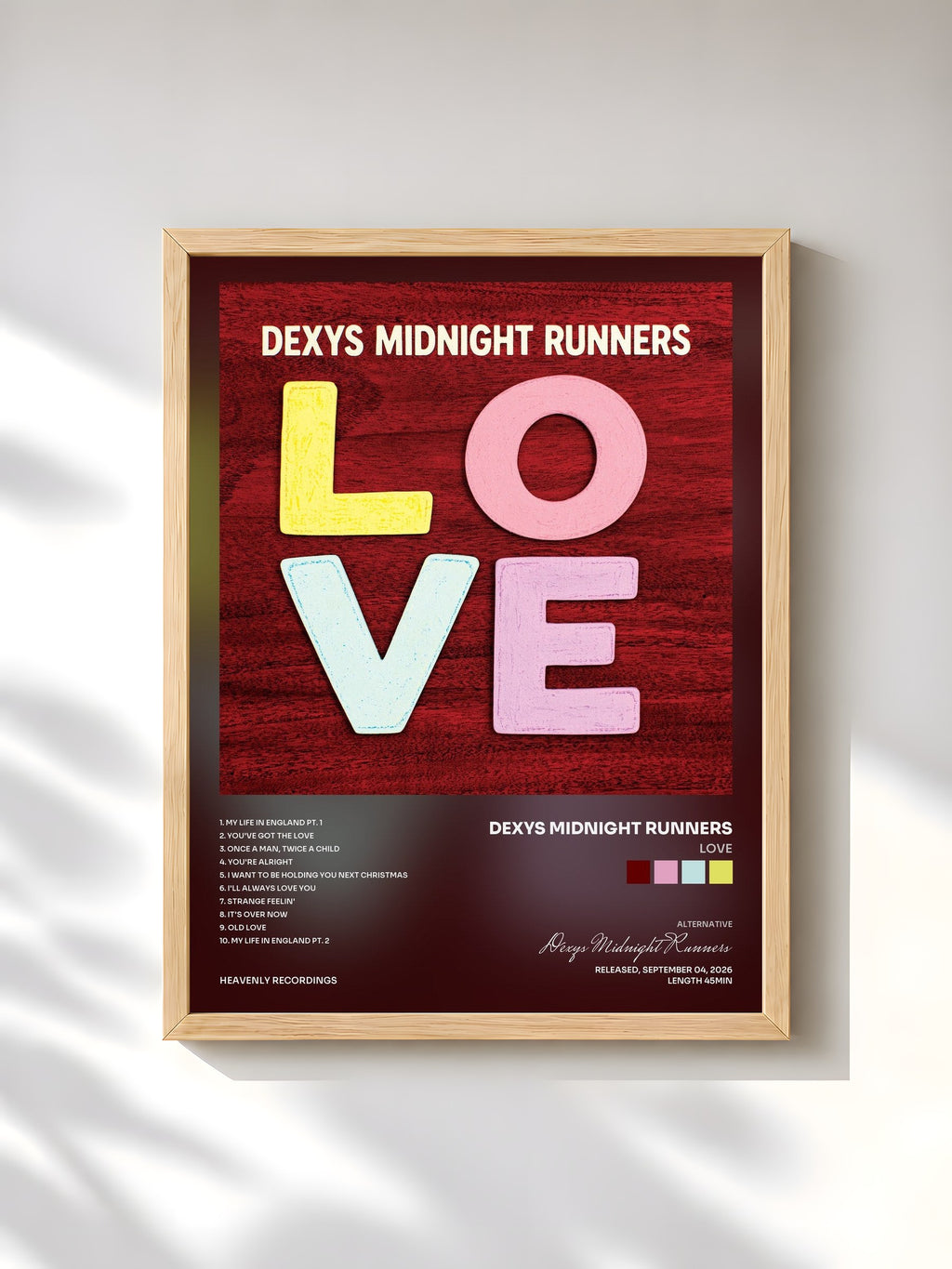 #bois Tableau de l'album LOVE de Dexys Midnight Runners, cadre en bois brut, imprimé et encadré en France