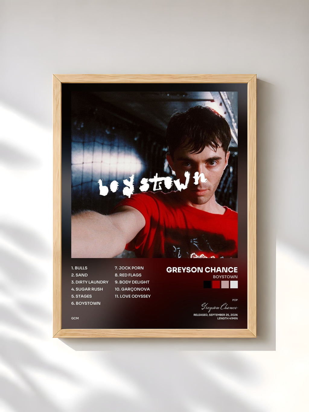 #bois Tableau de l'album BOYSTOWN de Greyson Chance, cadre en bois brut, imprimé et encadré en France
