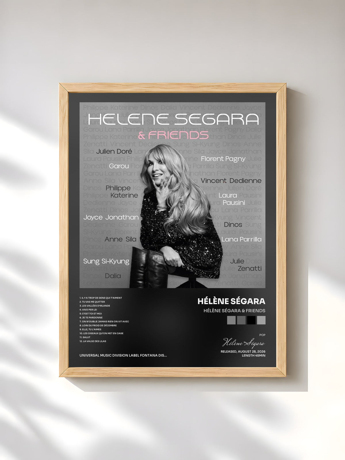#bois Tableau de l'album Hélène Ségara & Friends de Hélène Ségara, cadre en bois brut, imprimé et encadré en France