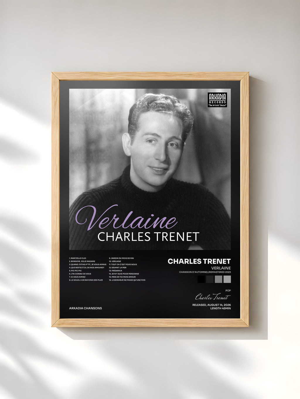 #bois Tableau de l'album Verlaine (Chanson d'automne) (Remastered 2023) de Charles Trenet, cadre en bois brut, imprimé et encadré en France