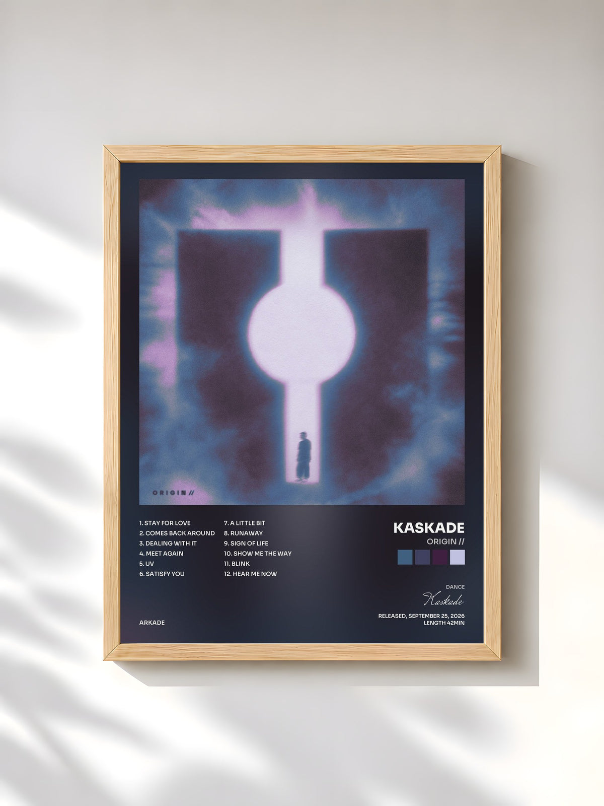 #bois Tableau de l'album ORIGIN // de Kaskade, cadre en bois brut, imprimé et encadré en France