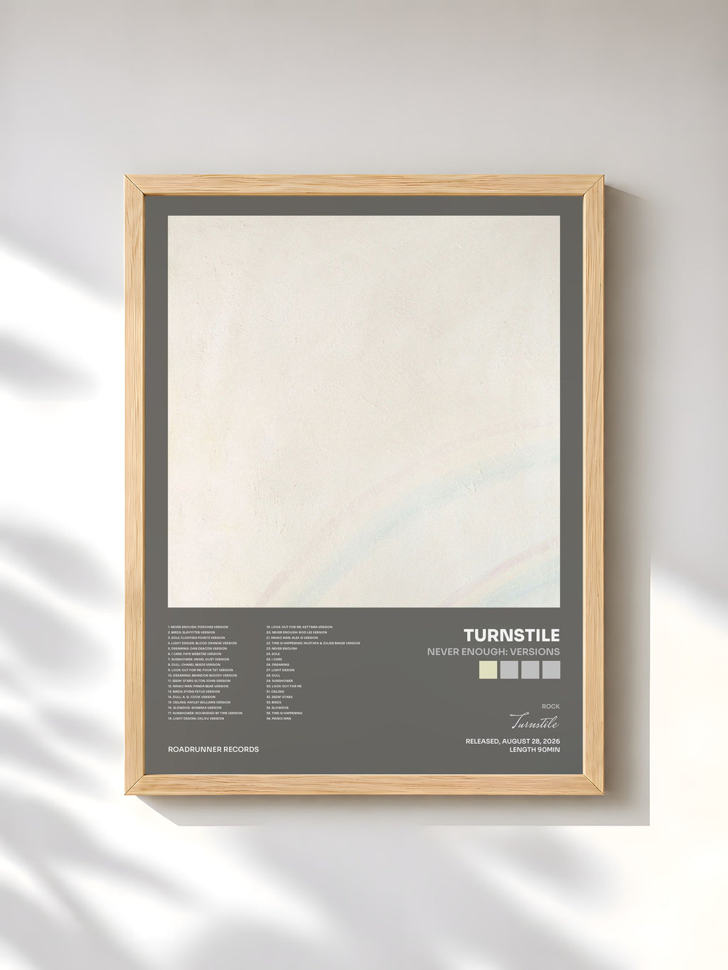 #bois Tableau de l'album NEVER ENOUGH: VERSIONS de Turnstile, cadre en bois brut, imprimé et encadré en France