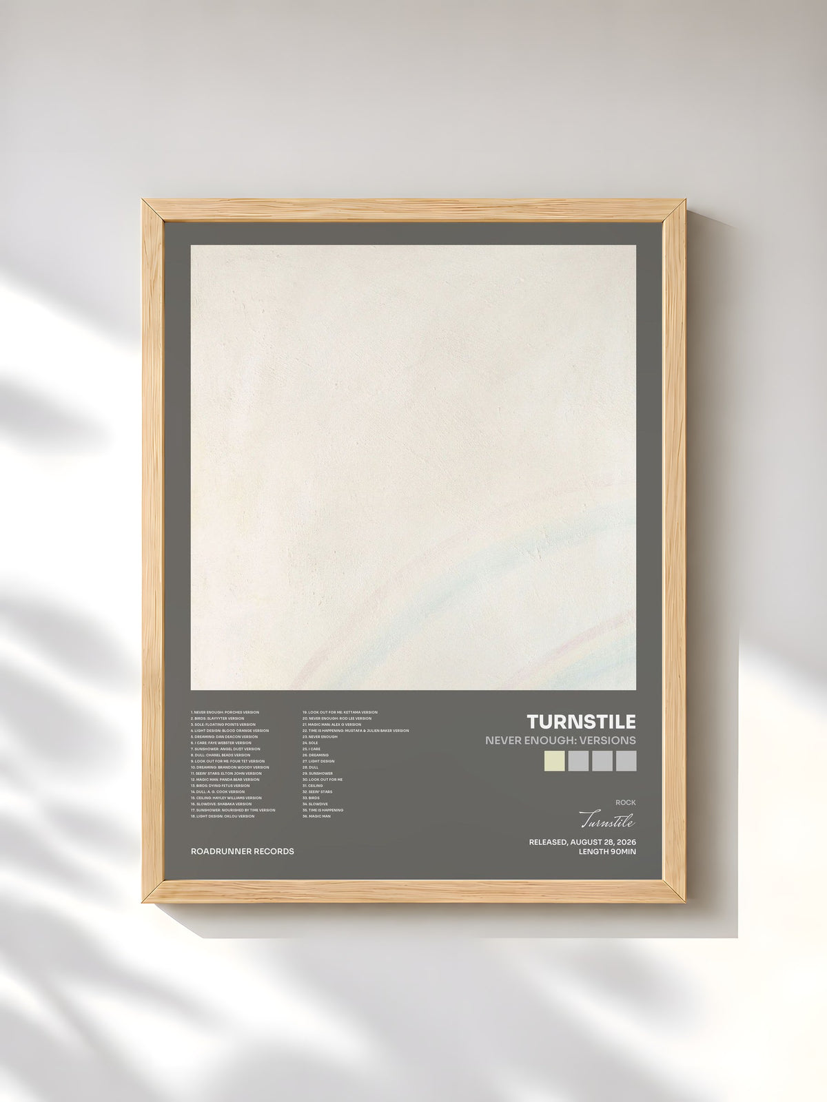 #bois Tableau de l'album NEVER ENOUGH: VERSIONS de Turnstile, cadre en bois brut, imprimé et encadré en France