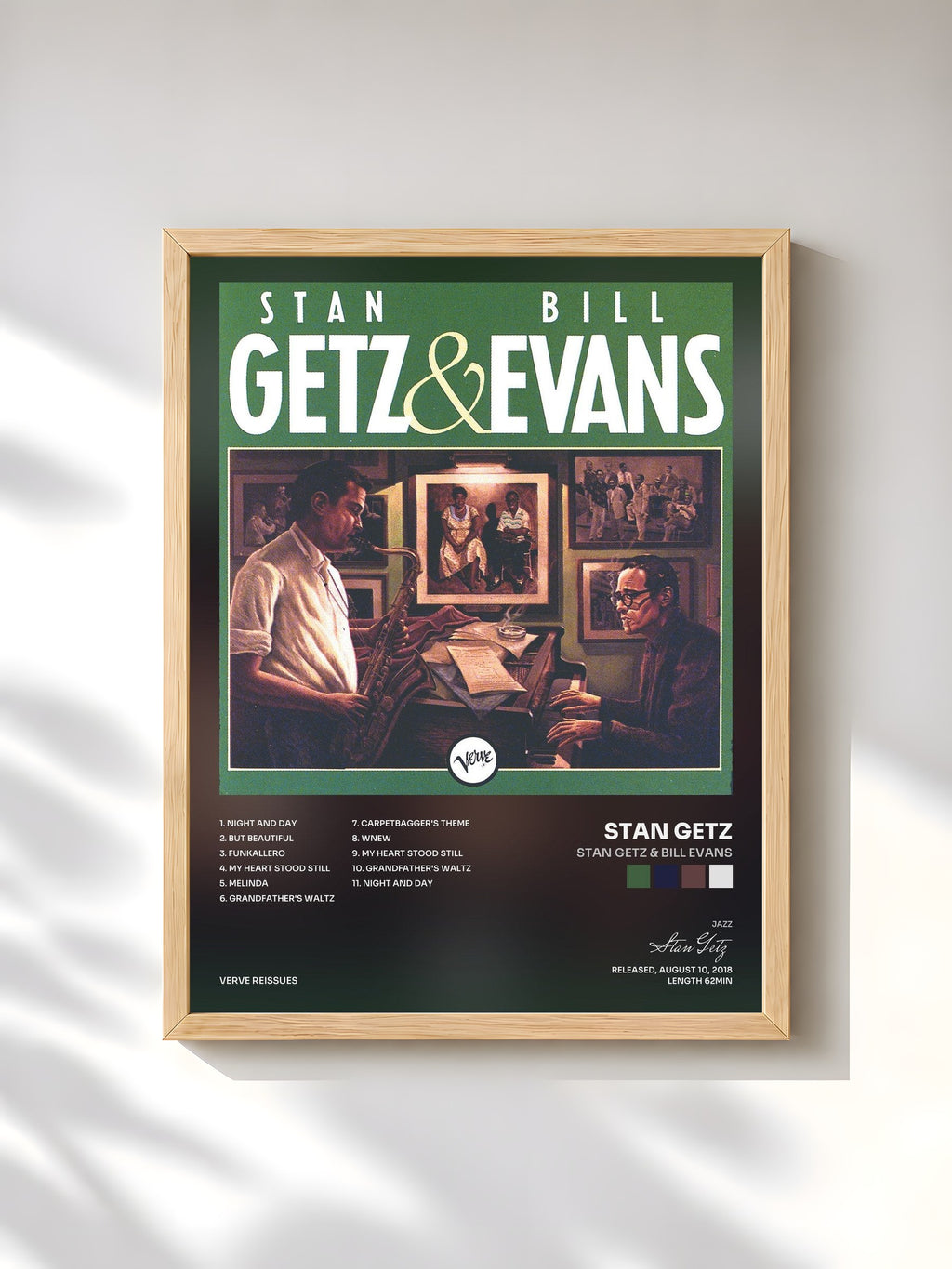 #bois Tableau de l'album Stan Getz & Bill Evans de Stan Getz, cadre en bois brut, imprimé et encadré en France