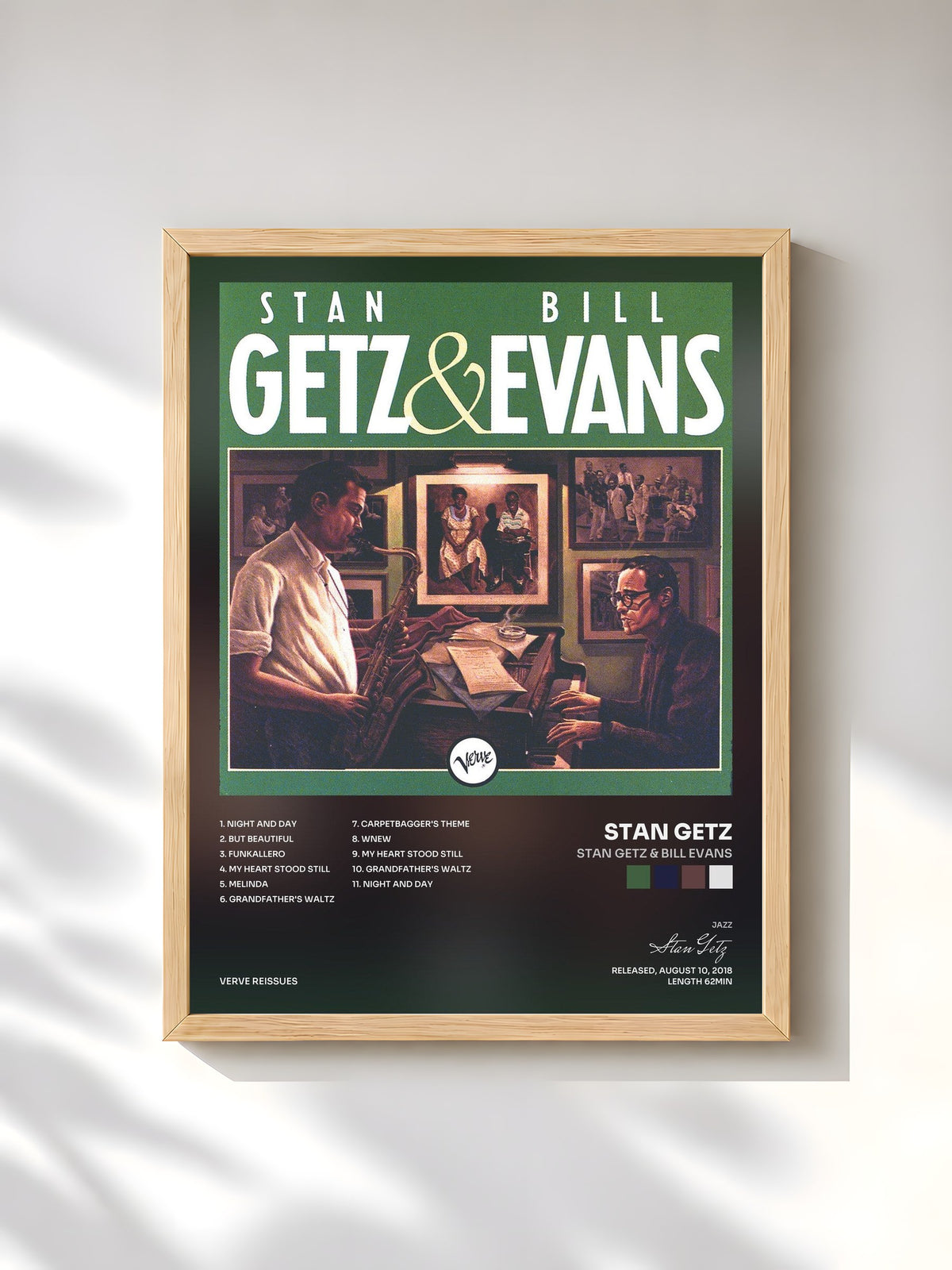 #bois Tableau de l'album Stan Getz & Bill Evans de Stan Getz, cadre en bois brut, imprimé et encadré en France