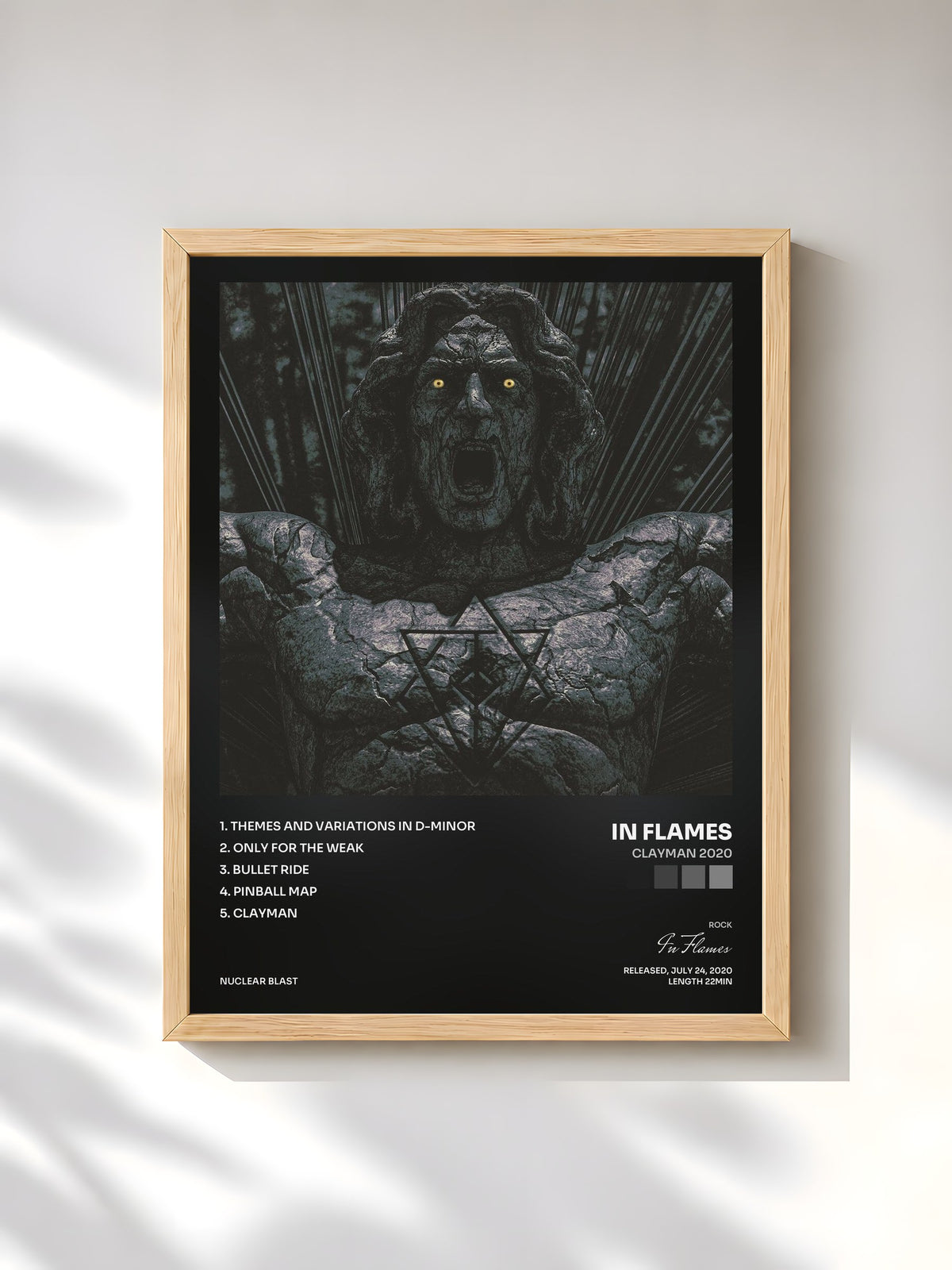 #bois Tableau de l'album Clayman 2020 de In Flames, cadre en bois brut, imprimé et encadré en France