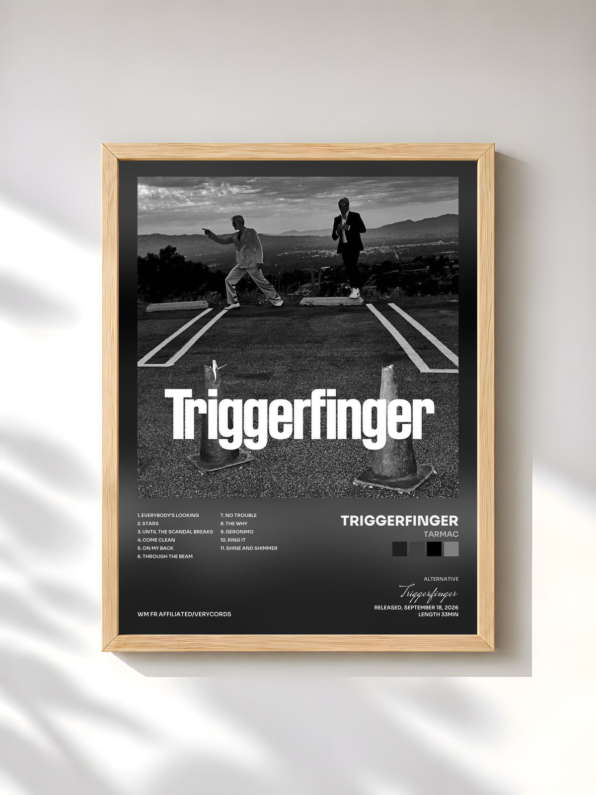#bois Tableau de l'album Tarmac de Triggerfinger, cadre en bois brut, imprimé et encadré en France