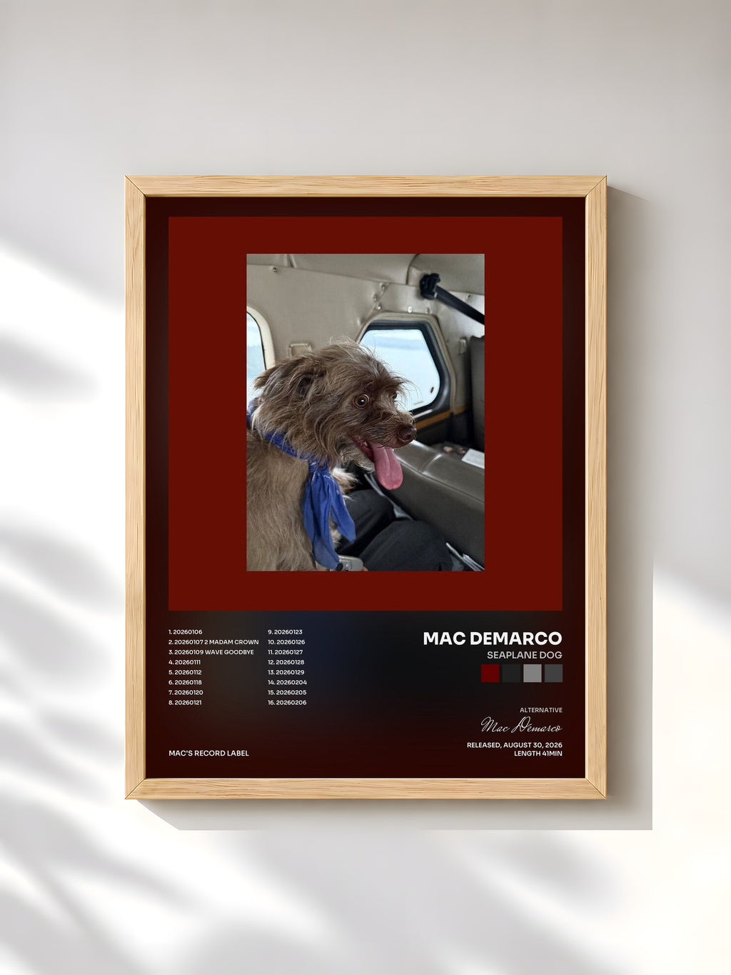 #bois Tableau de l'album Seaplane Dog de Mac Demarco, cadre en bois brut, imprimé et encadré en France