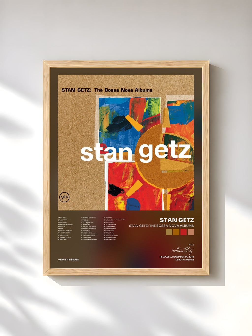 #bois Tableau de l'album Stan Getz: The Bossa Nova Albums de Stan Getz, cadre en bois brut, imprimé et encadré en France
