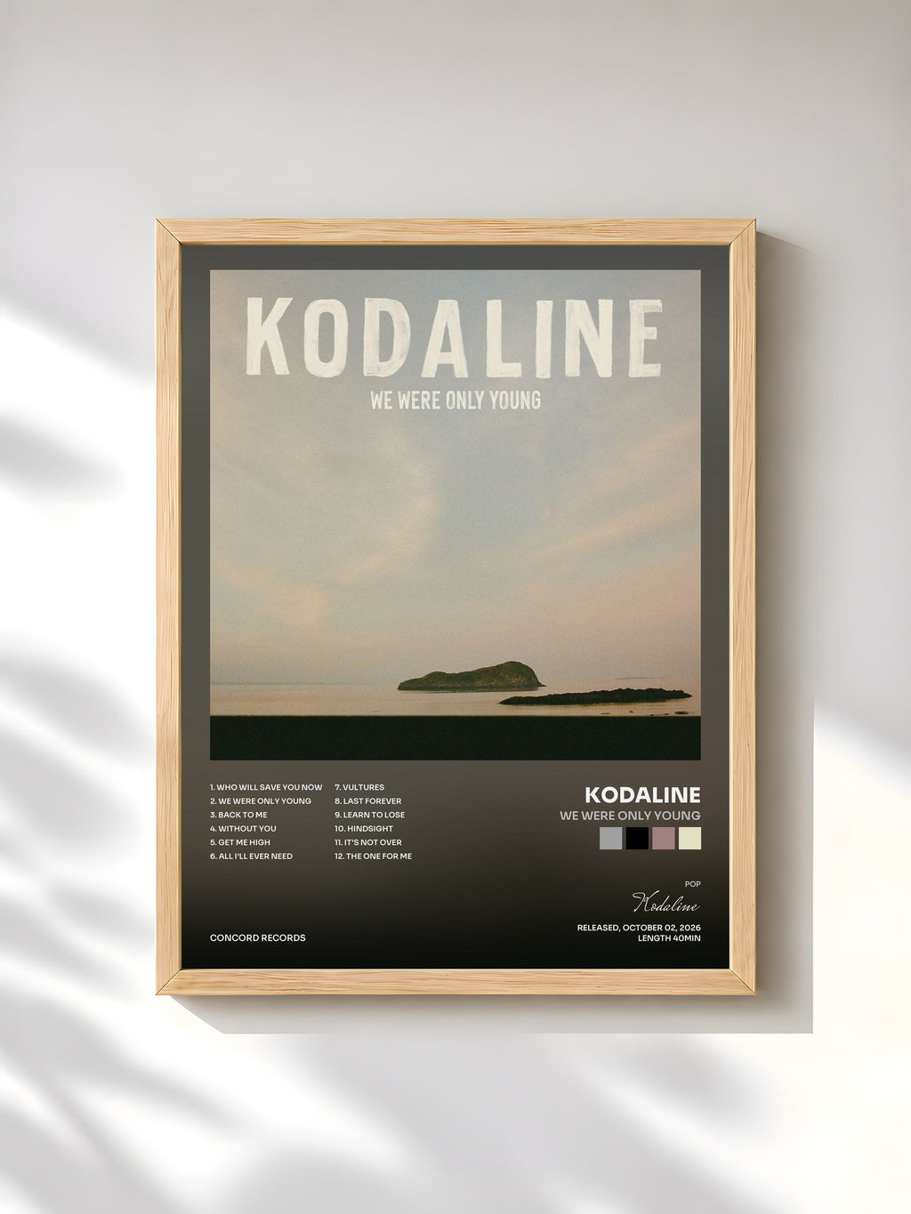 #bois Tableau de l'album We Were Only Young de Kodaline, cadre en bois brut, imprimé et encadré en France
