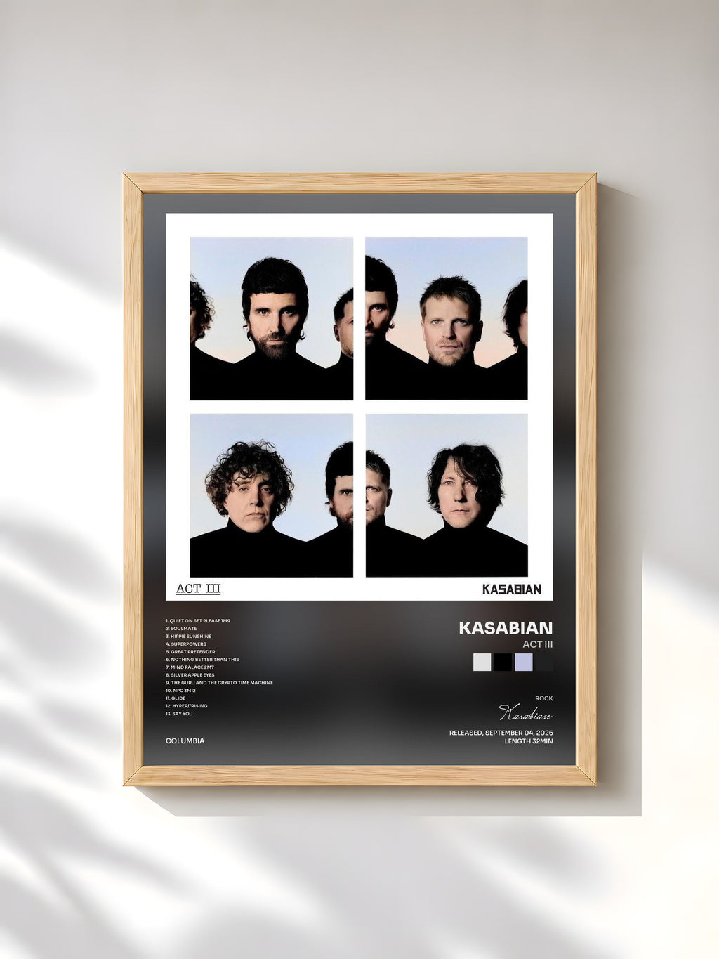 #bois Tableau de l'album ACT III de Kasabian, cadre en bois brut, imprimé et encadré en France