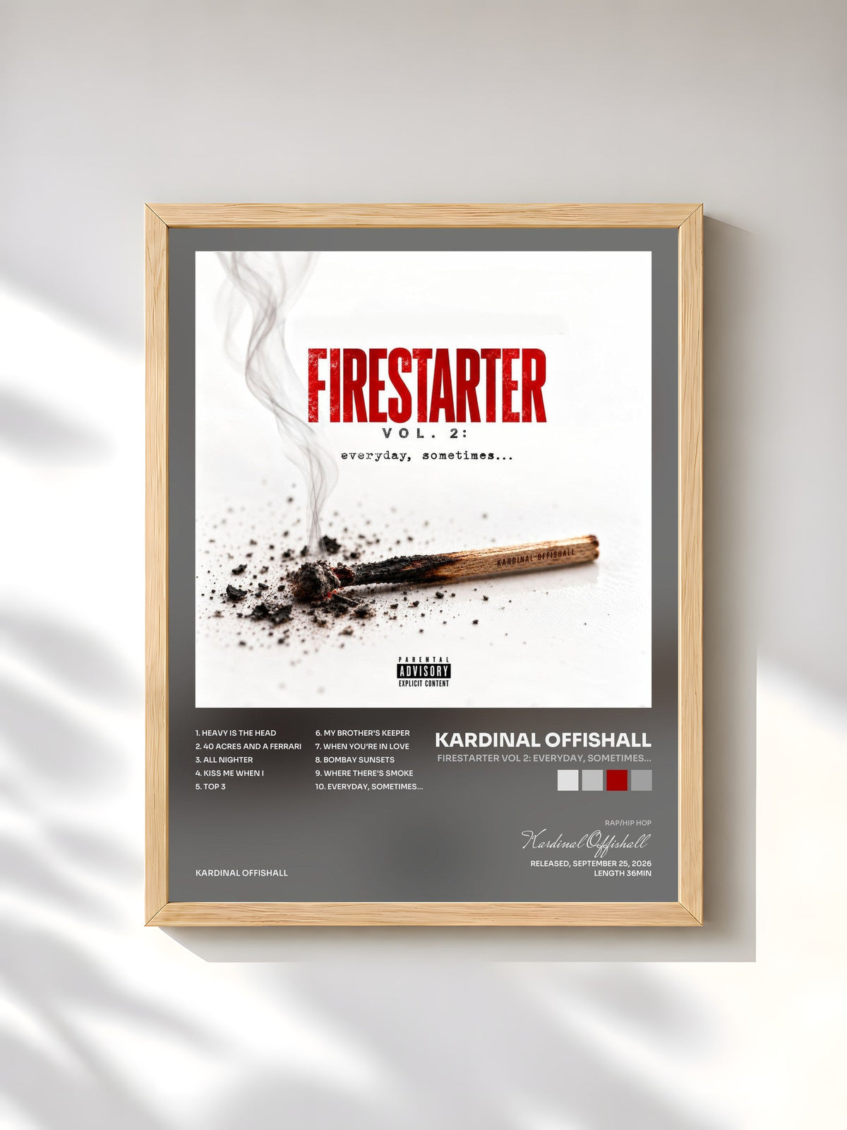 #bois Tableau de l'album Firestarter Vol 2: Everyday, Sometimes… de Kardinal Offishall, cadre en bois brut, imprimé et encadré en France