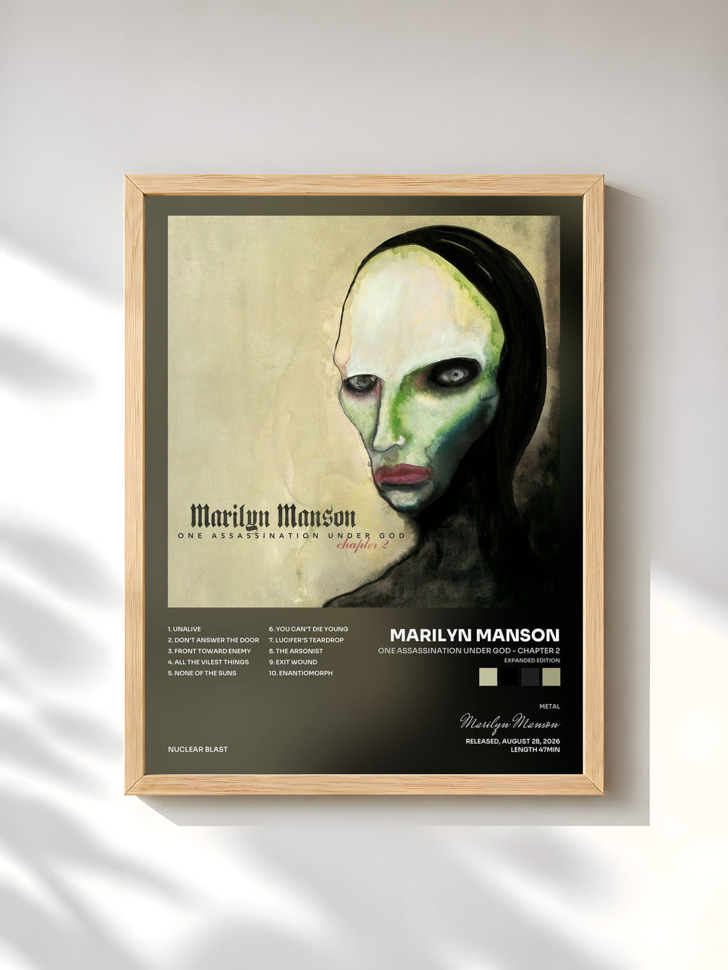 #bois Tableau de l'album One Assassination Under God - Chapter 2 (Expanded Edition) de Marilyn Manson, cadre en bois brut, imprimé et encadré en France