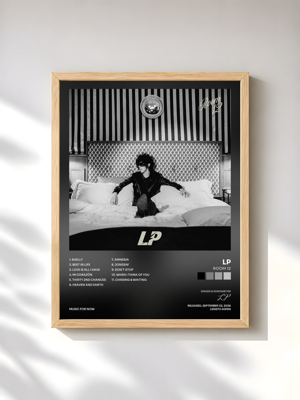 #bois Tableau de l'album Room 12 de LP, cadre en bois brut, imprimé et encadré en France