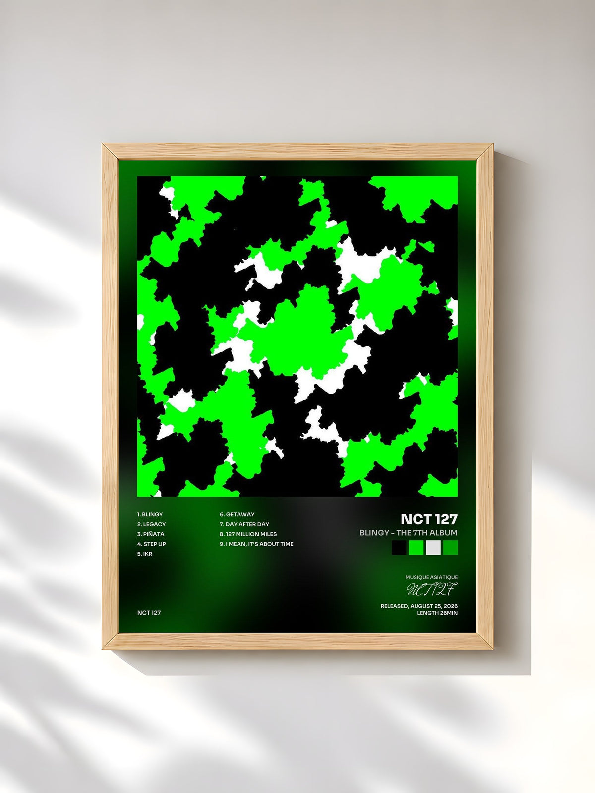 #bois Tableau de l'album BLINGY - The 7th Album de NCT 127, cadre en bois brut, imprimé et encadré en France