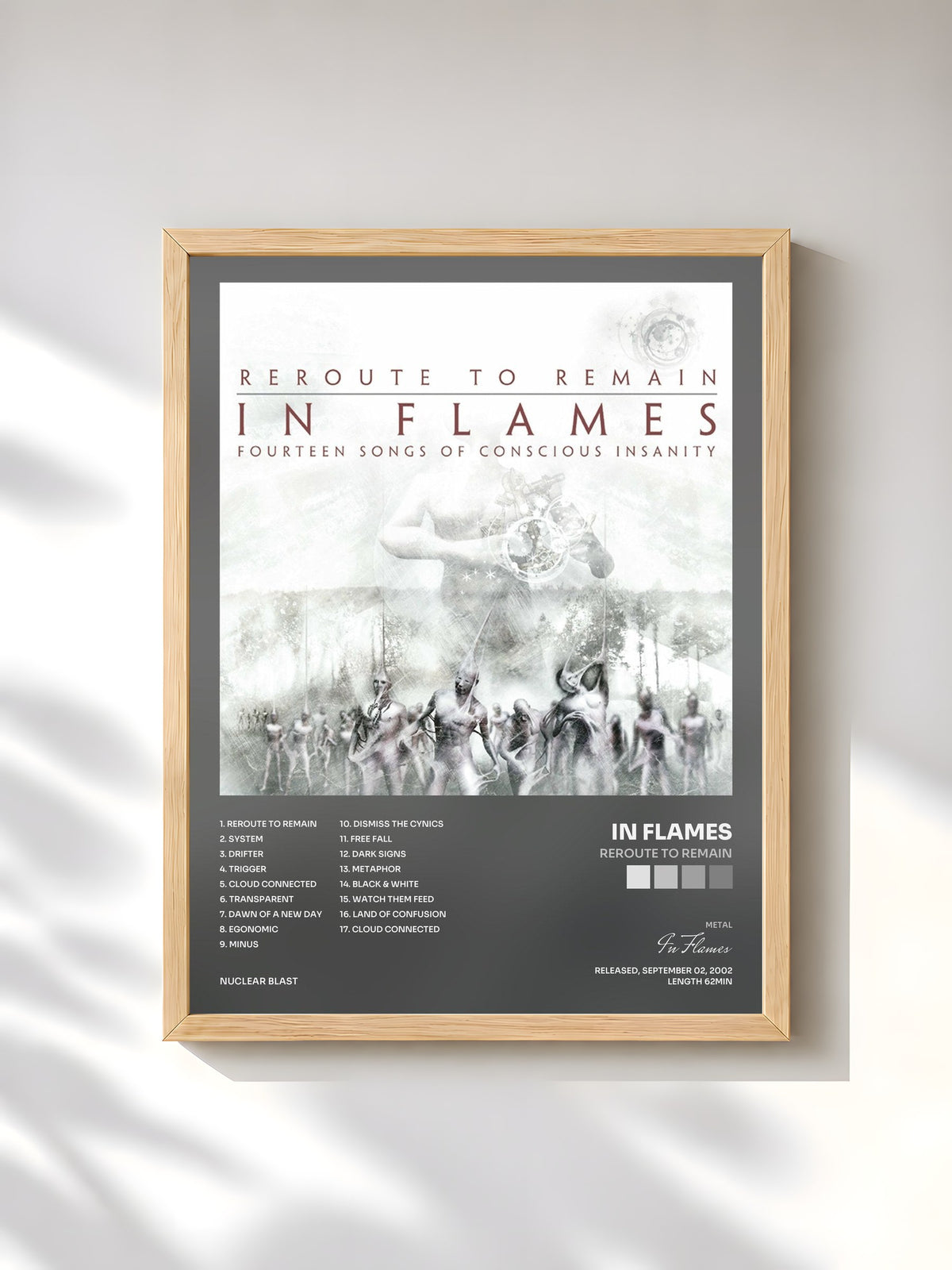 #bois Tableau de l'album Reroute To Remain de In Flames, cadre en bois brut, imprimé et encadré en France