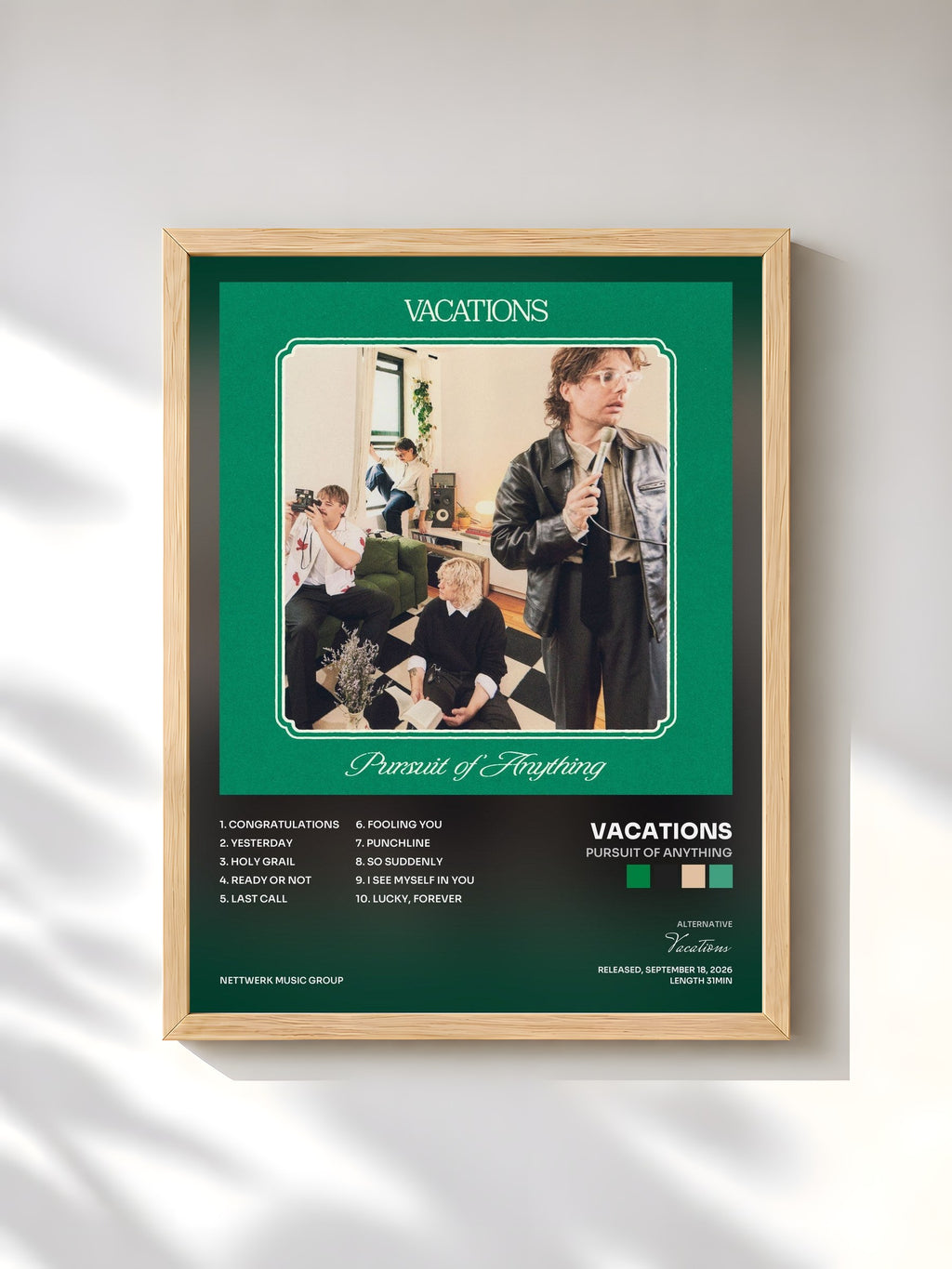 #bois Tableau de l'album Pursuit of Anything de Vacations, cadre en bois brut, imprimé et encadré en France