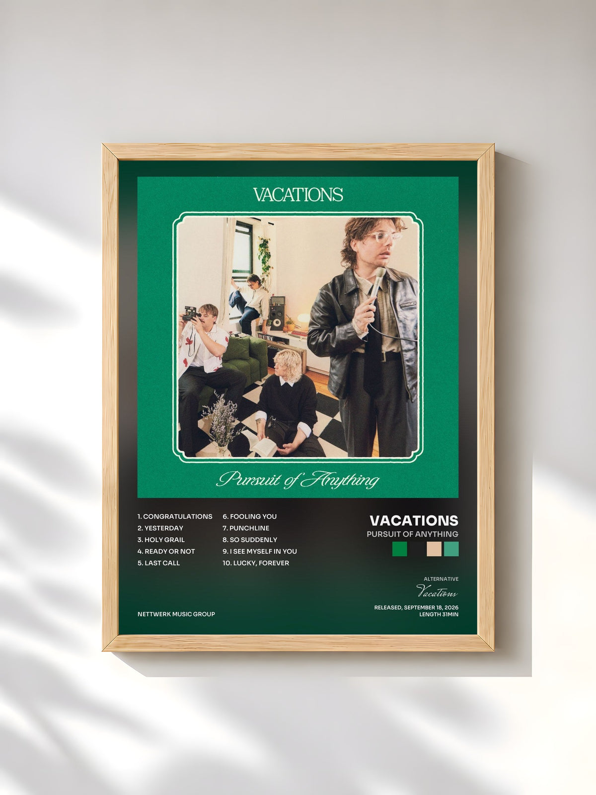#bois Tableau de l'album Pursuit of Anything de Vacations, cadre en bois brut, imprimé et encadré en France