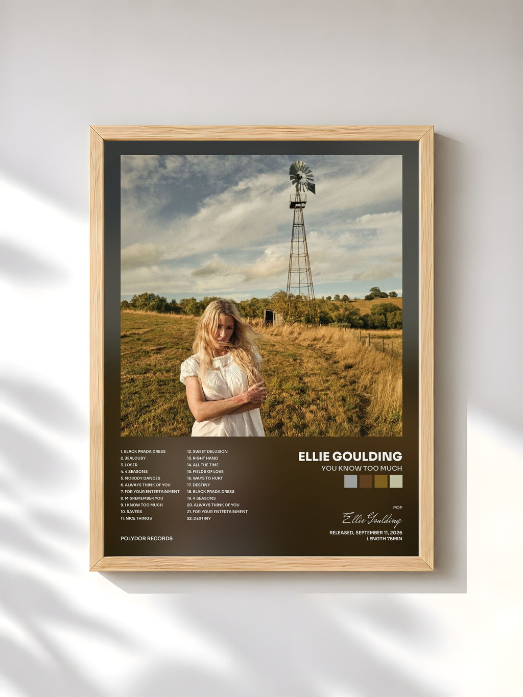 #bois Tableau de l'album You Know Too Much de Ellie Goulding, cadre en bois brut, imprimé et encadré en France