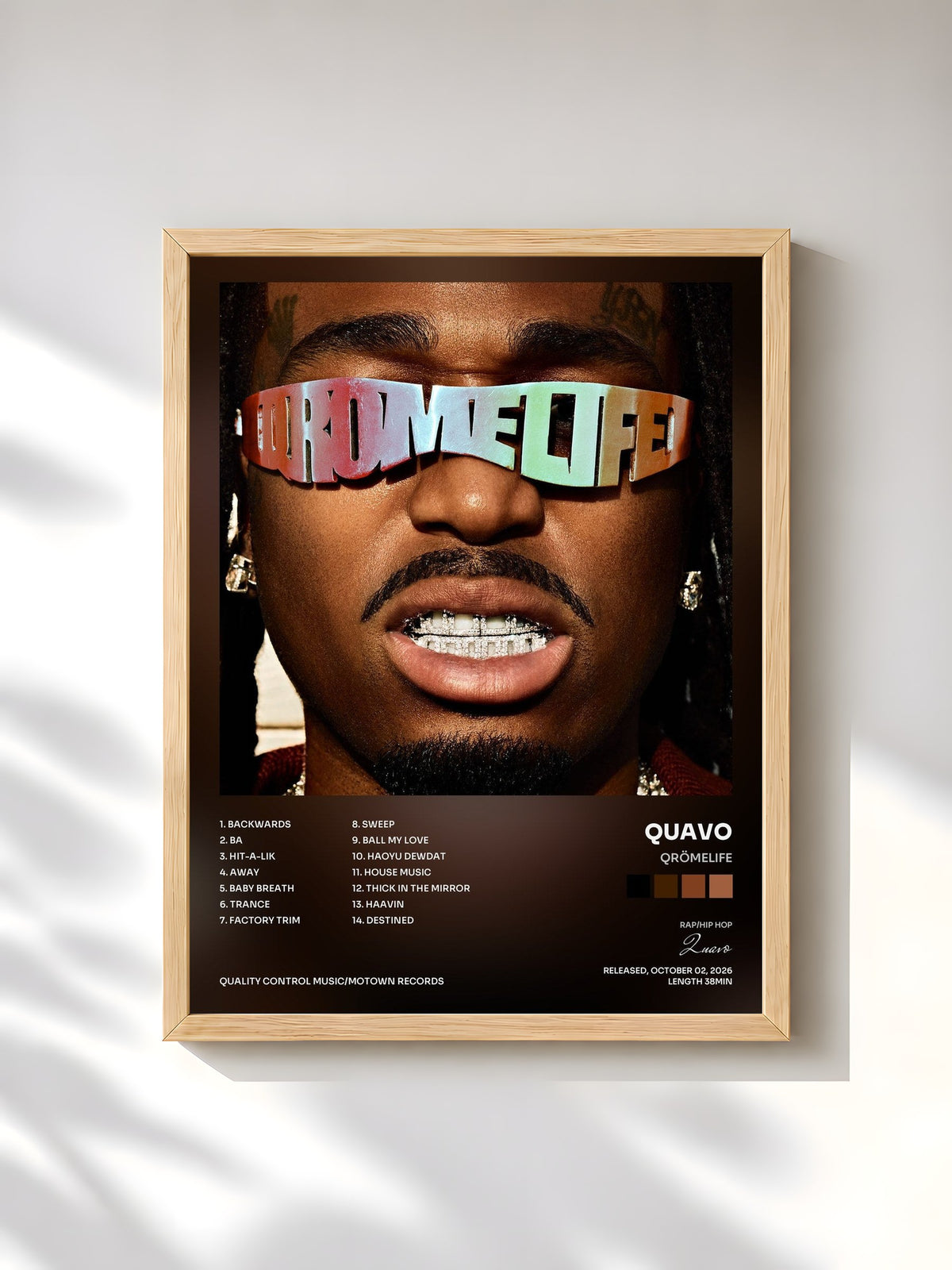 #bois Tableau de l'album QRÖMELIFE de Quavo, cadre en bois brut, imprimé et encadré en France