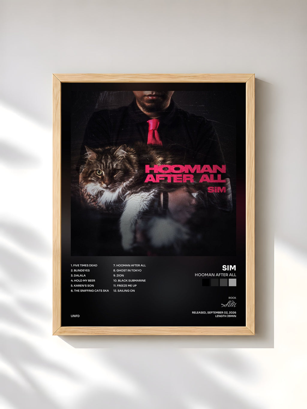 #bois Tableau de l'album HOOMAN AFTER ALL de SiM, cadre en bois brut, imprimé et encadré en France