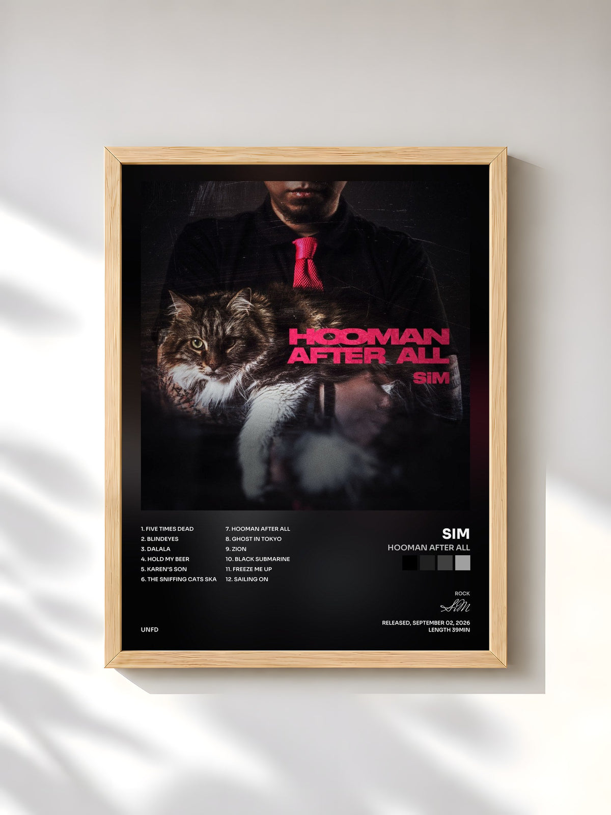 #bois Tableau de l'album HOOMAN AFTER ALL de SiM, cadre en bois brut, imprimé et encadré en France