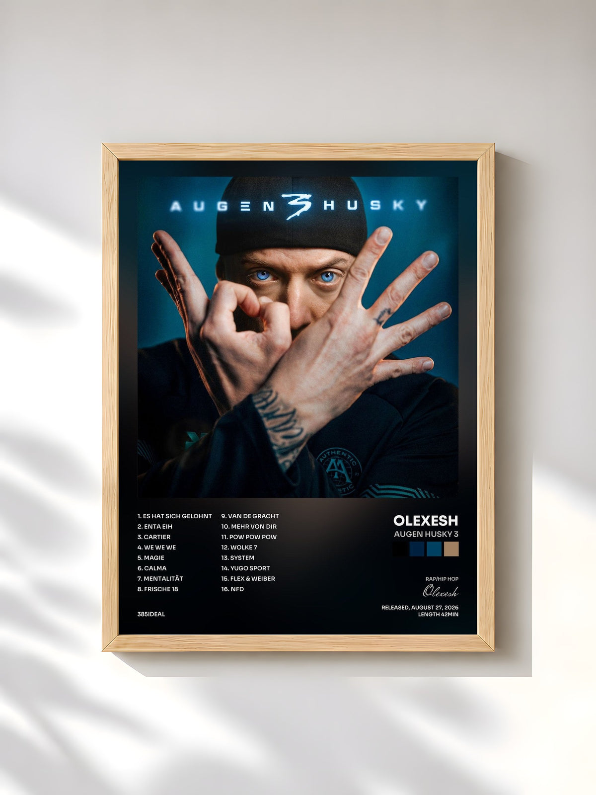 #bois Tableau de l'album Augen Husky 3 de Olexesh, cadre en bois brut, imprimé et encadré en France