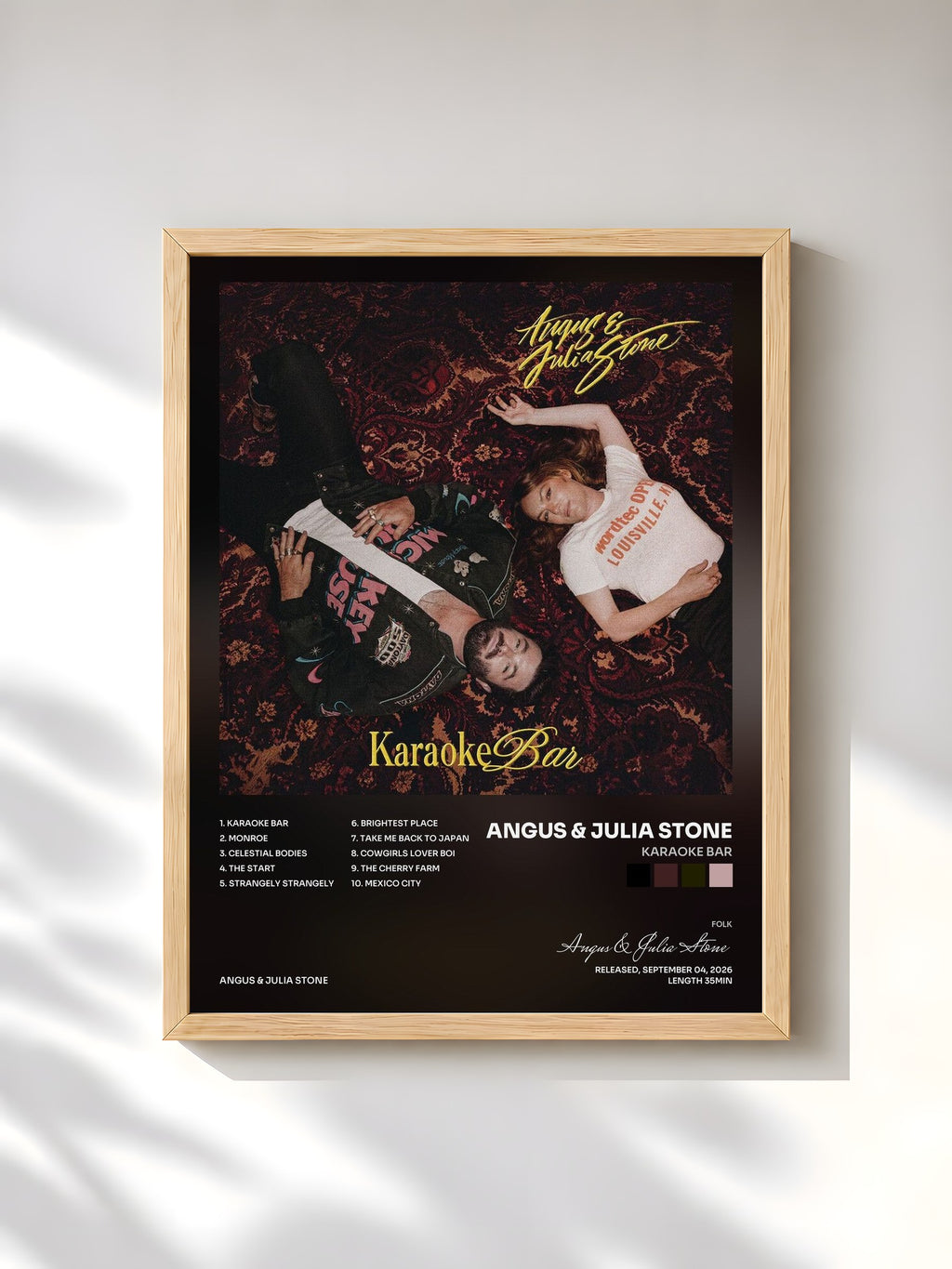#bois Tableau de l'album Karaoke Bar de Angus & Julia Stone, cadre en bois brut, imprimé et encadré en France