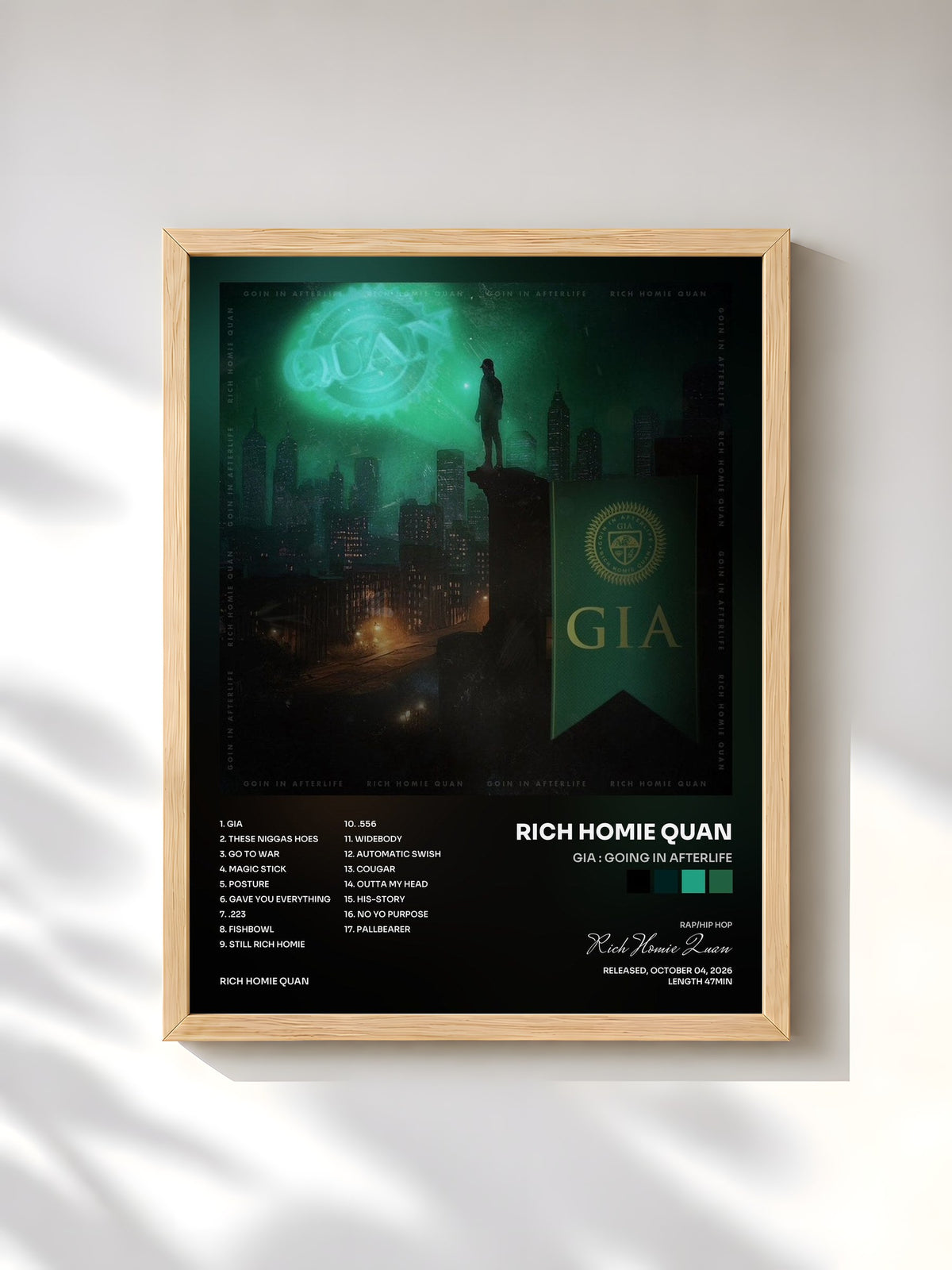 #bois Tableau de l'album GIA : Going In Afterlife de Rich Homie Quan, cadre en bois brut, imprimé et encadré en France