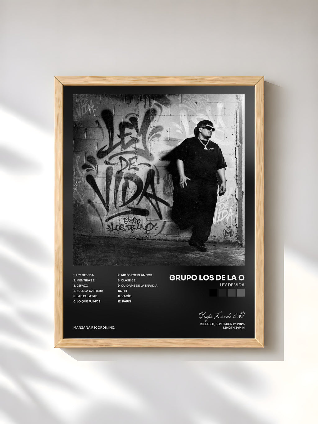 #bois Tableau de l'album LEY DE VIDA de Grupo Los de la O, cadre en bois brut, imprimé et encadré en France