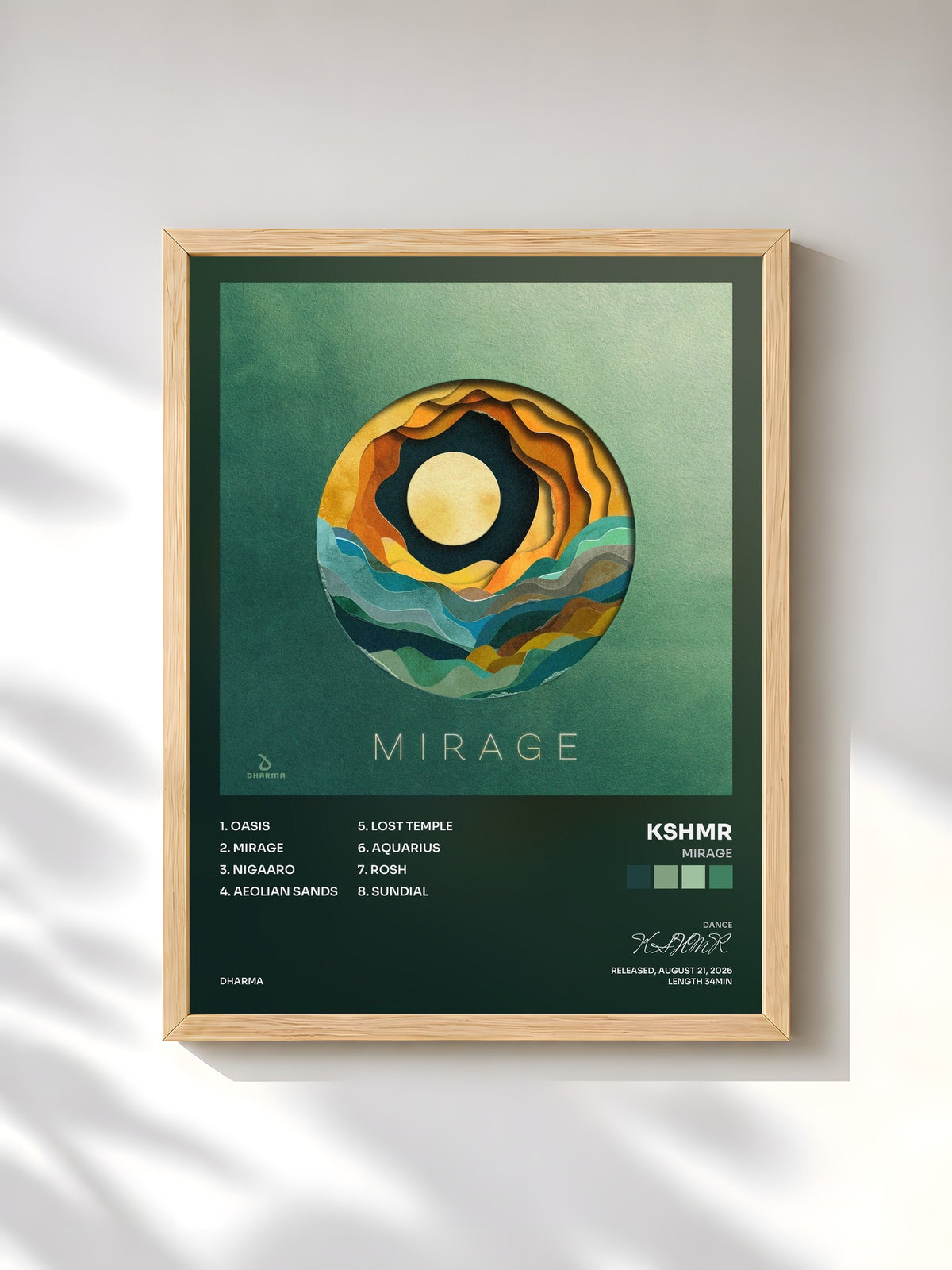 #bois Tableau de l'album Mirage de KSHMR, cadre en bois brut, imprimé et encadré en France