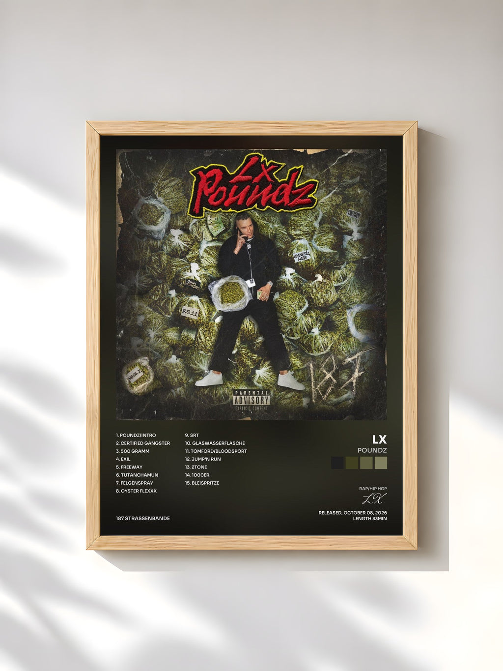 #bois Tableau de l'album POUNDZ de LX, cadre en bois brut, imprimé et encadré en France