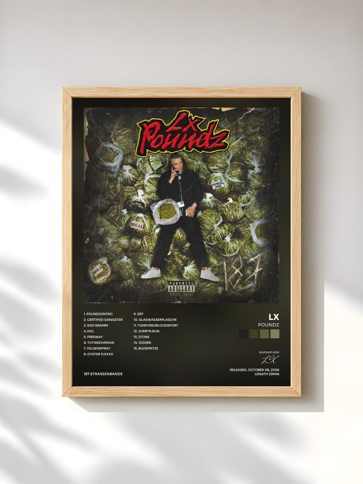 #bois Tableau de l'album POUNDZ de LX, cadre en bois brut, imprimé et encadré en France