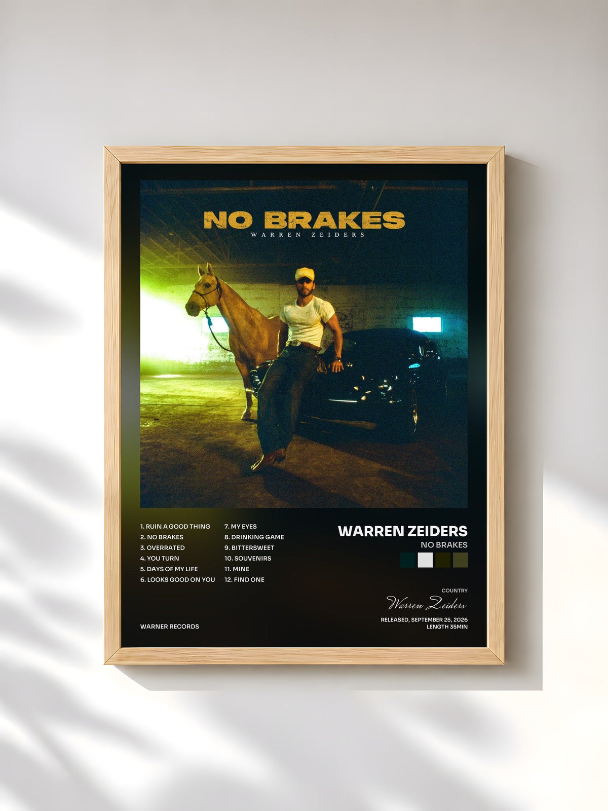 #bois Tableau de l'album No Brakes de Warren Zeiders, cadre en bois brut, imprimé et encadré en France
