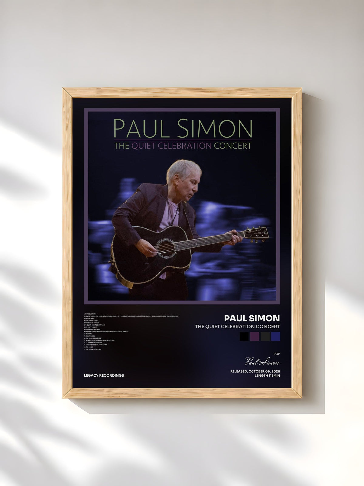 #bois Tableau de l'album The Quiet Celebration Concert de Paul Simon, cadre en bois brut, imprimé et encadré en France