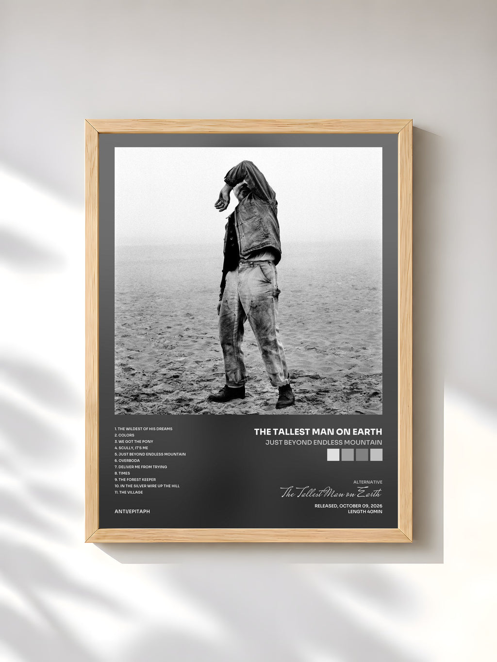#bois Tableau de l'album Just Beyond Endless Mountain de The Tallest Man on Earth, cadre en bois brut, imprimé et encadré en France